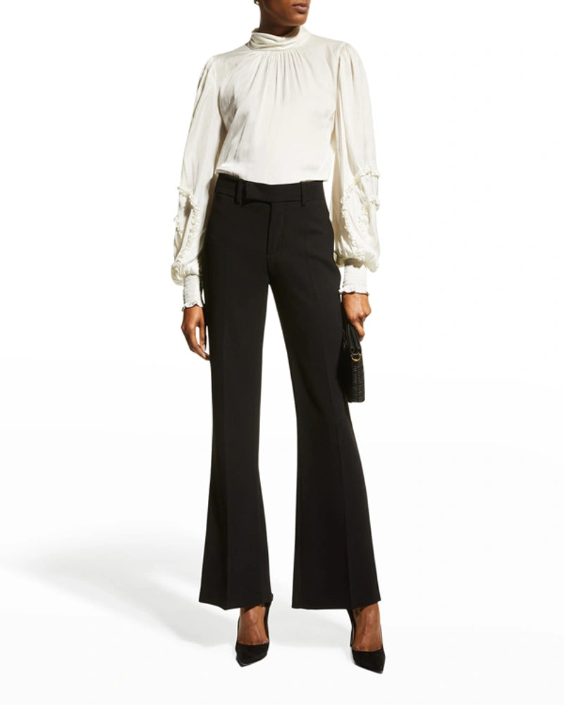 Carissa Mock Neck Blouse for Women - Elegant Cream Long Sleeve Tops - Perfect for Office Wear, Business Casual & Fall Outfits