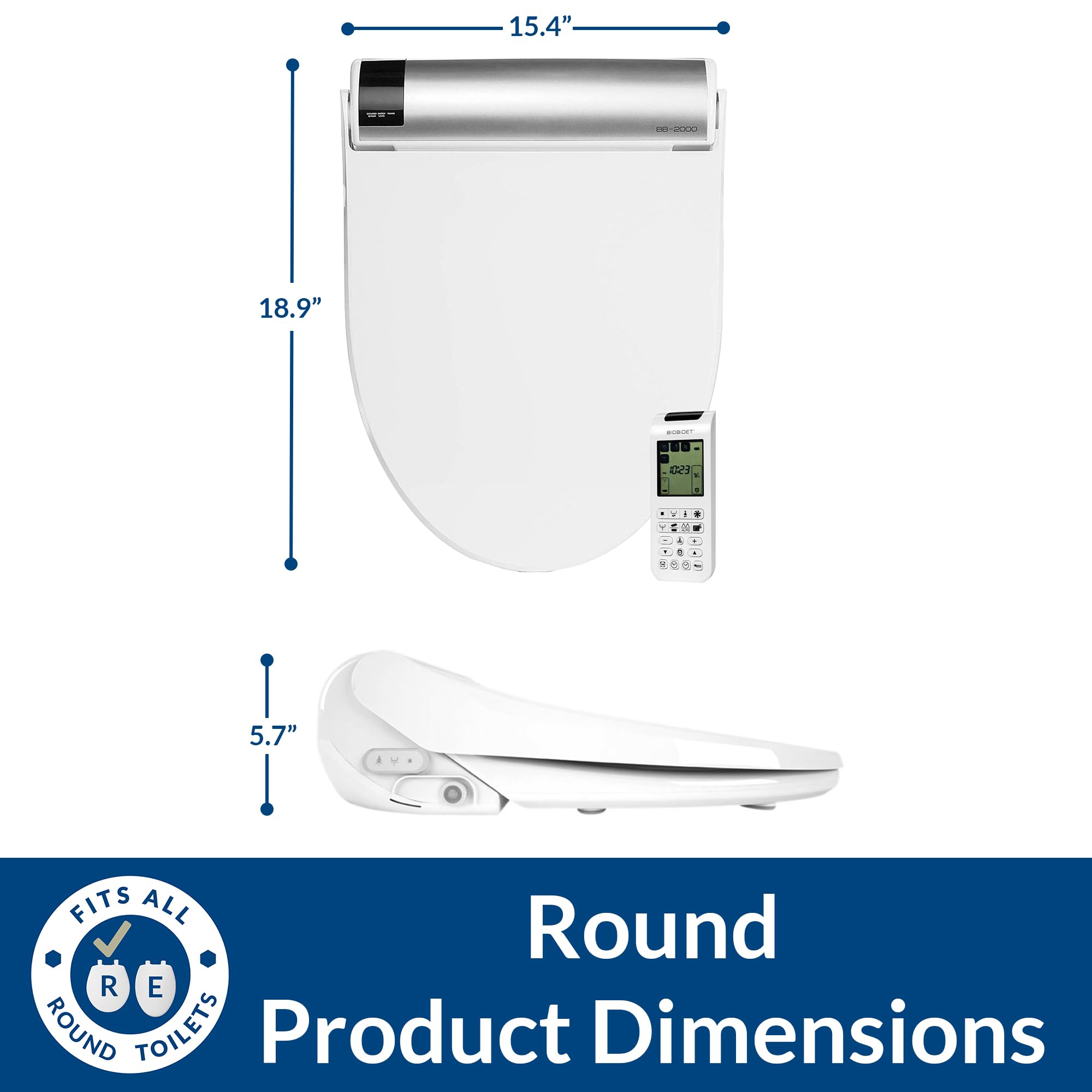 BioBidet BB2000R Bliss BB-2000 Smart Bidet Toilet Seat with Self-Cleaning Hydroflush, Hybrid Heating & Wireless Remote | White Round | Perfect for Modern Bathrooms, Elderly Care & Luxury Home Upgrades