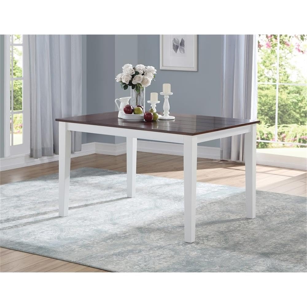 Acme Green Leigh Rectangle Wooden Dining Table - White & Walnut Finish - Modern Farmhouse Style Dining Room Table for Family Gatherings & Dinner Parties