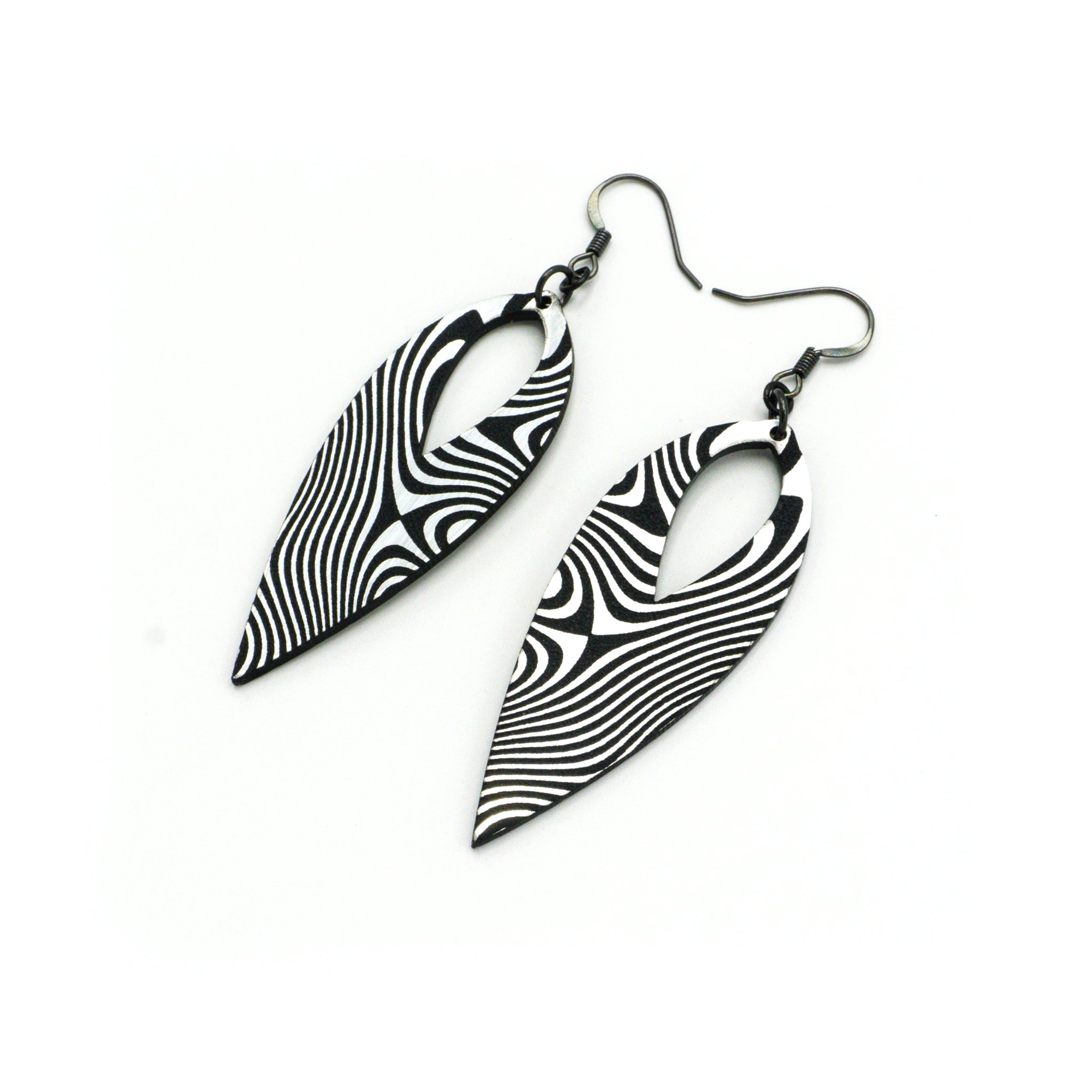 Nativas 35 Acrylic Earrings - Brushed Silver & Black | Lightweight Dangle Earrings for Women, Perfect for Parties, Weddings & Everyday Wear