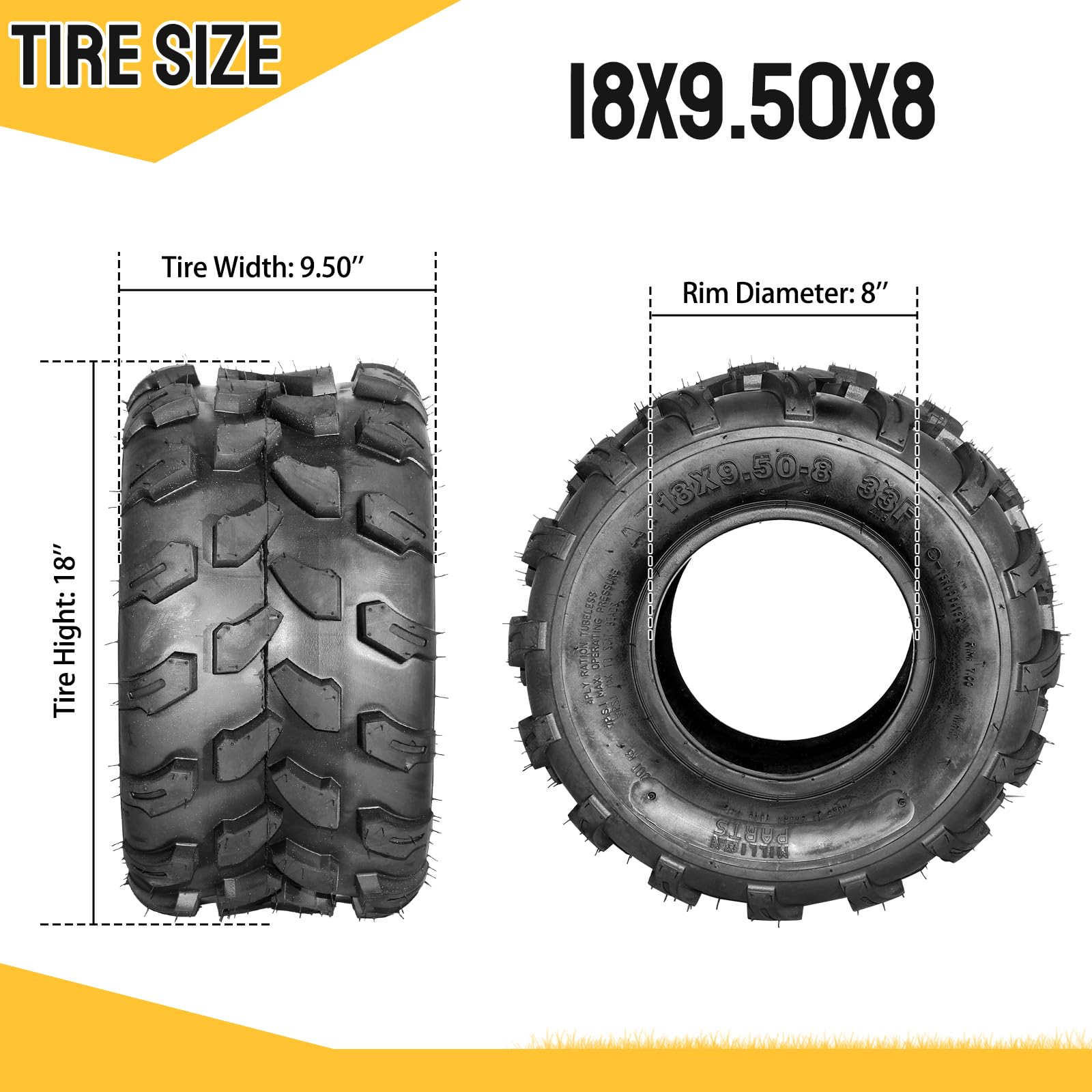 Set of 2 18x9.5-8 All-Terrain ATV/UTV Sport Tires - Tubeless 4PR for Rear Left & Right - Perfect for Off-Roading, Mudding & Trail Riding