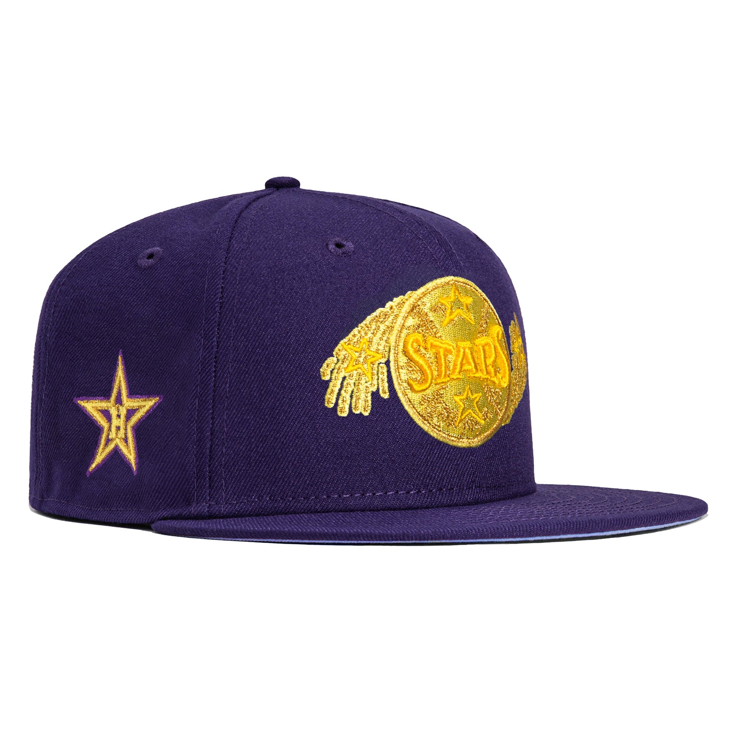 New Era 59Fifty Hollywood Stars Logo Patch Snapback Hat - Purple & Yellow Baseball Cap for Men & Women - Perfect for Sports, Streetwear & Fashion Outfits