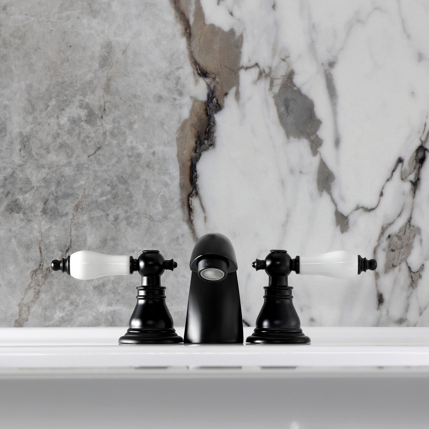 American Patriot KB950APL Matte Black Two-Handle 3-Hole Mini Widespread Bathroom Faucet with Pop-Up Drain - Perfect for Modern Vanities and Small Bathroom Spaces