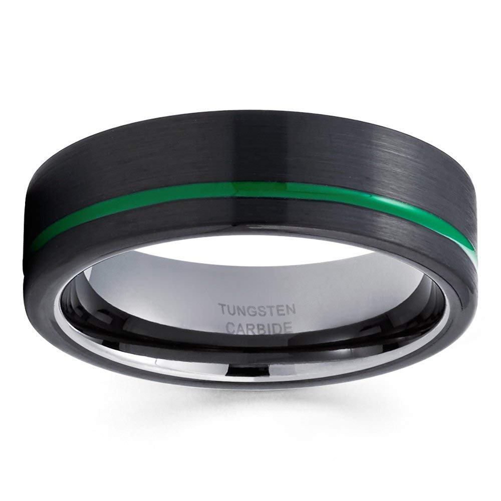 Green Tungsten Wedding Band for Men & Women - 6mm Gunmetal Tungsten Ring, Comfort Fit Anniversary & Engagement Ring - Perfect for Weddings, Proposals & Special Occasions