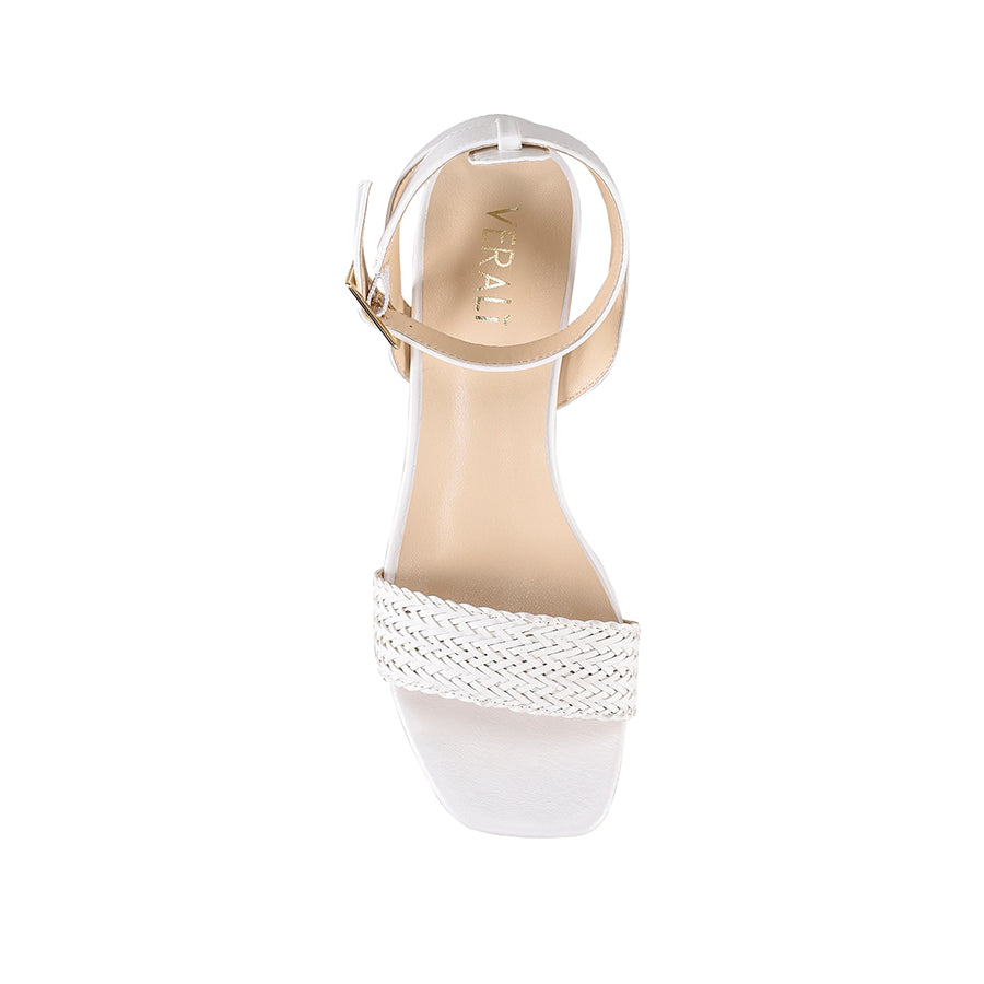 Elly Block Heel Sandals - White Weave Women's Comfortable Summer Shoes | Perfect for Beach, Wedding & Casual Outfits