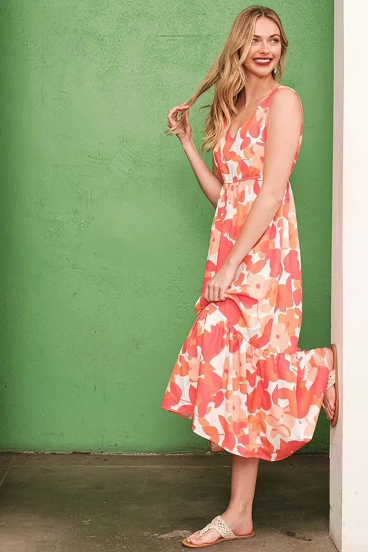 Floral Print Sleeveless V-Neck Midi Dress for Women | Lightweight Summer Dress for Beach, Vacation & Casual Wear