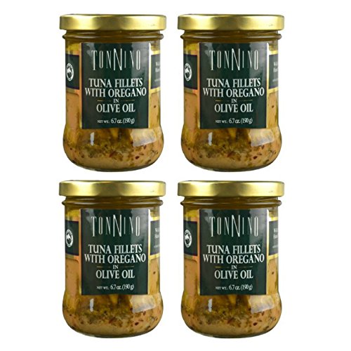 Premium 4-Pack Tonnino Jarred Tuna Fillets with Oregano in Olive Oil - 6.7 Oz Each - High Protein, Keto & Paleo Friendly - Perfect for Salads, Sandwiches & Mediterranean Recipes