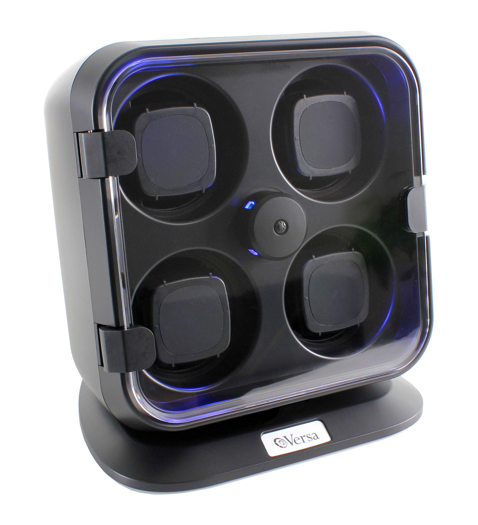 Versa Quad Watch Winder with LED Light - Black | 12 Independent Rotation Modes & Timer Settings | Adjustable Watch Pillows for Large Watches | Anti-Magnetic Design | Perfect for Watch Collectors & Luxury Timepiece Storage