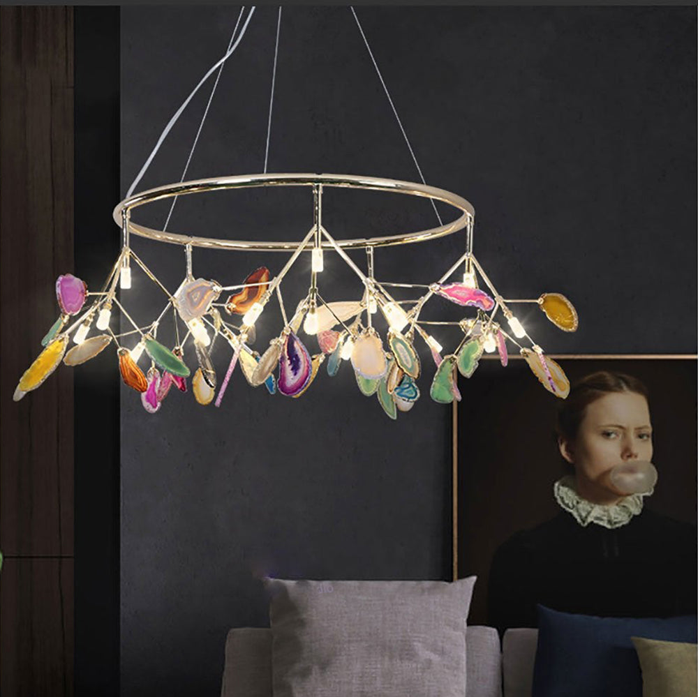 Agate Flake Chandelier - Elegant Natural Stone Crystal Ceiling Light Fixture for Dining Room, Living Room, Bedroom Decor | Modern Luxury Home Lighting