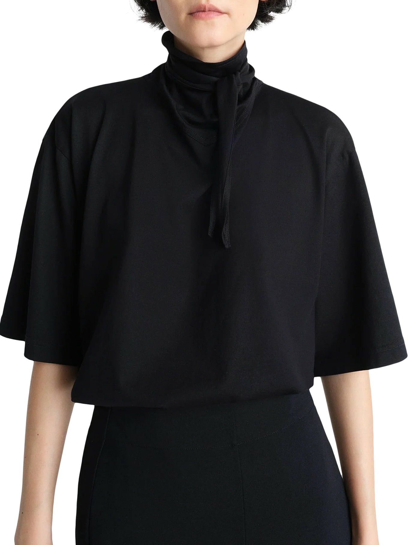Lemaire Foulard T-Shirt for Women - Soft Cotton Blend Black Top (Style: TO1384LJ1018 BK999Black) | Perfect for Casual Wear, Layering & Everyday Outfits