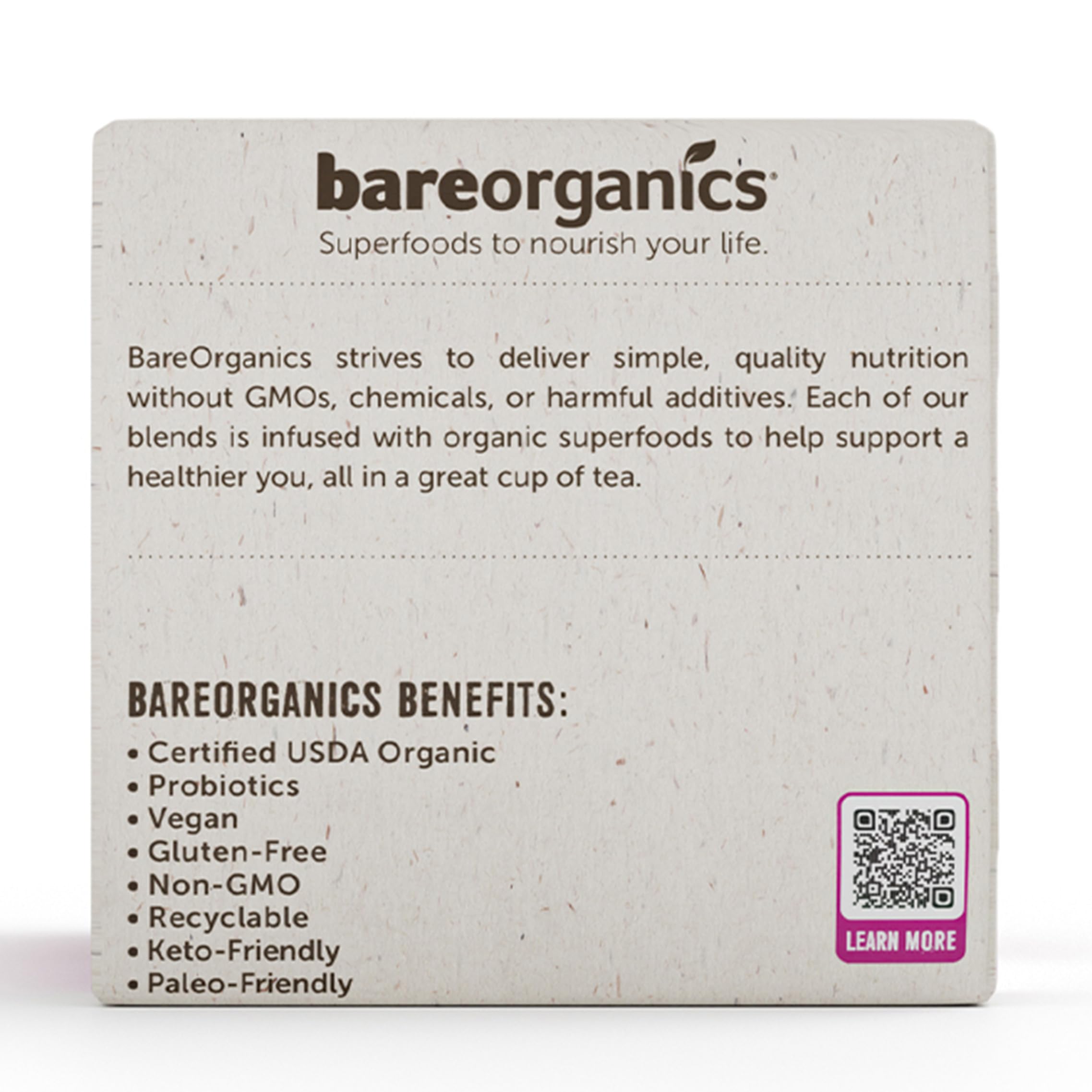 BareOrganics Radiant Tea with Superfoods & Probiotics | USDA Organic Certified, Vegan, Non-GMO | Compatible Tea Pods for Keurig | 10 Count Recyclable K-Cups | Boost Energy & Detox for Daily Wellness