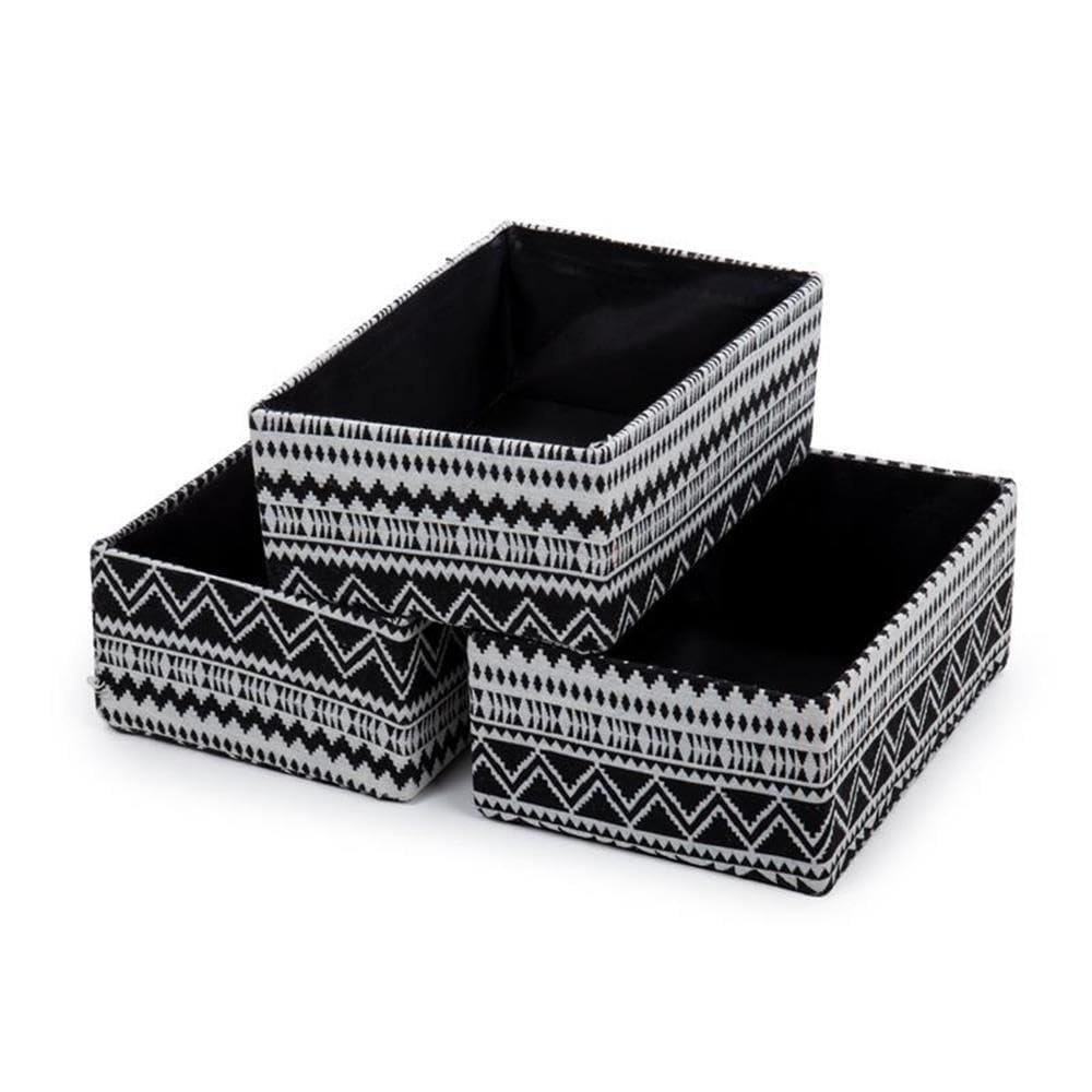 Truu Design Black Zig-Zag Patterned Fabric Storage Baskets - Set of 5 | Organizer for Home, Office, Nursery & Closet | Foldable Decorative Bins for Toys, Laundry & Shelves
