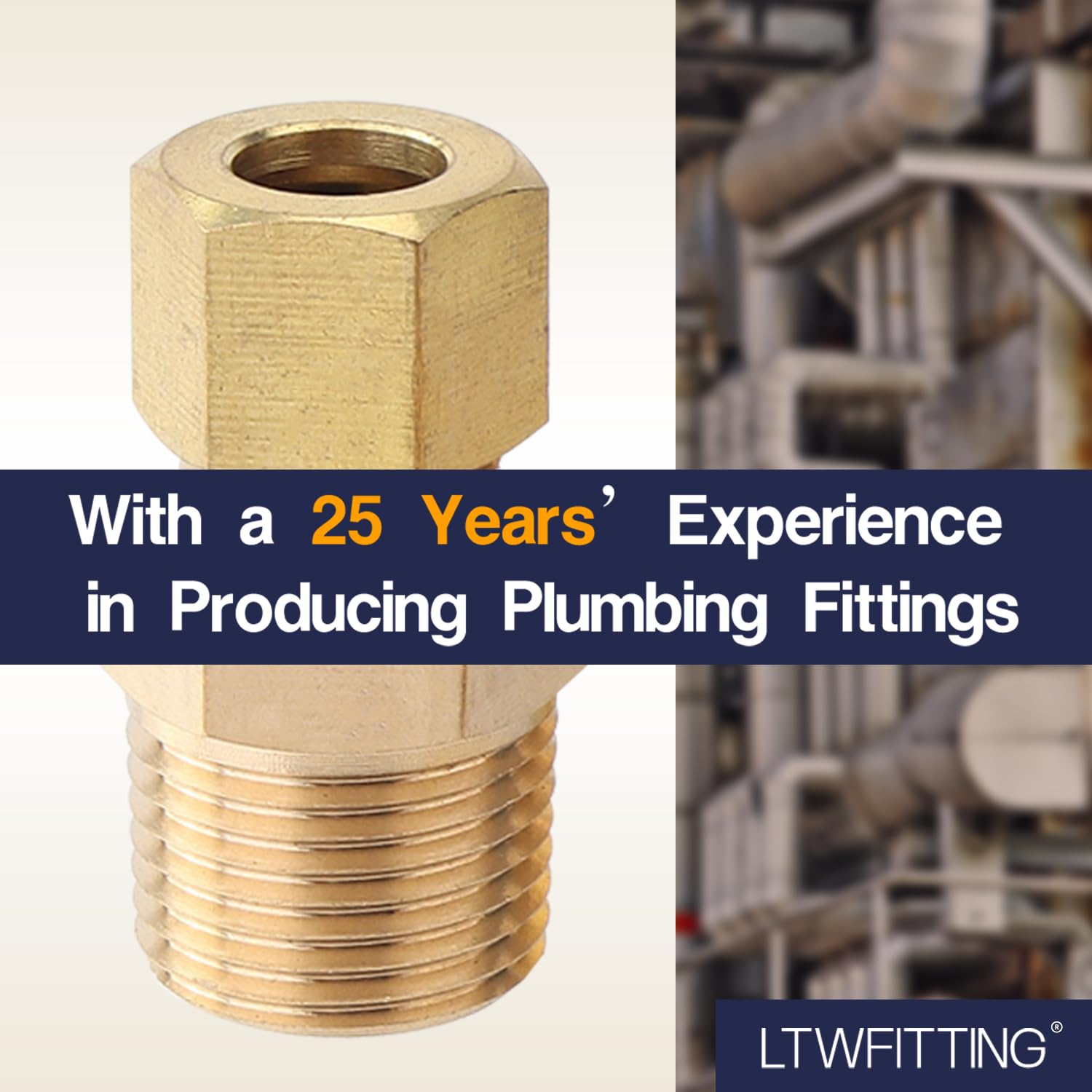 LTWFITTING Brass 5/16 OD x 3/8 Male NPT Compression Connector Fitting - Pack of 200 - High-Quality Brass Fittings for Plumbing, HVAC, and Industrial Applications - Perfect for Water, Gas, and Air Systems