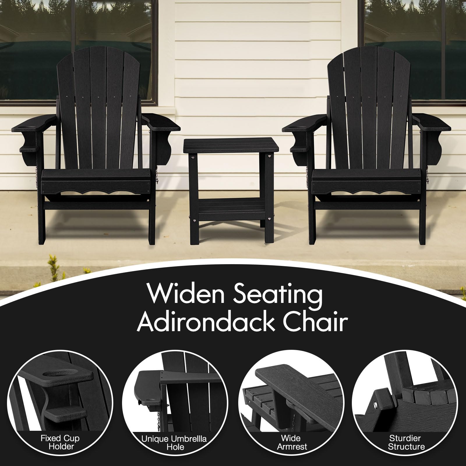 **Folding Adirondack Chair with Side Table - All-Weather Resistant Outdoor Patio Furniture for Backyard, Fire Pit, Garden & Poolside Relaxation**