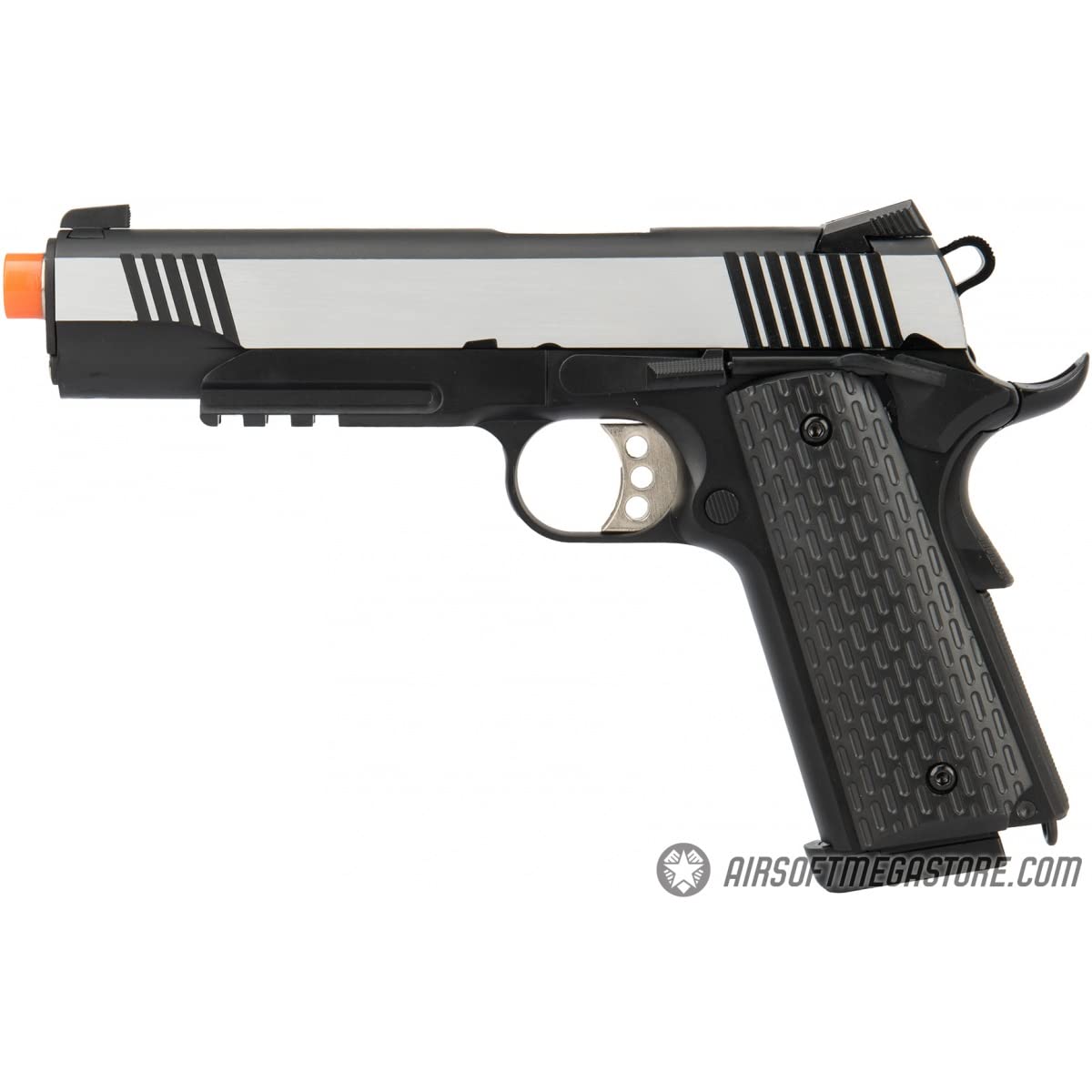 Full Metal R28 1911 Desert Warrior GBB Airsoft Pistol - Black/Silver Tactical Airsoft Gun for Military Simulation & Target Shooting