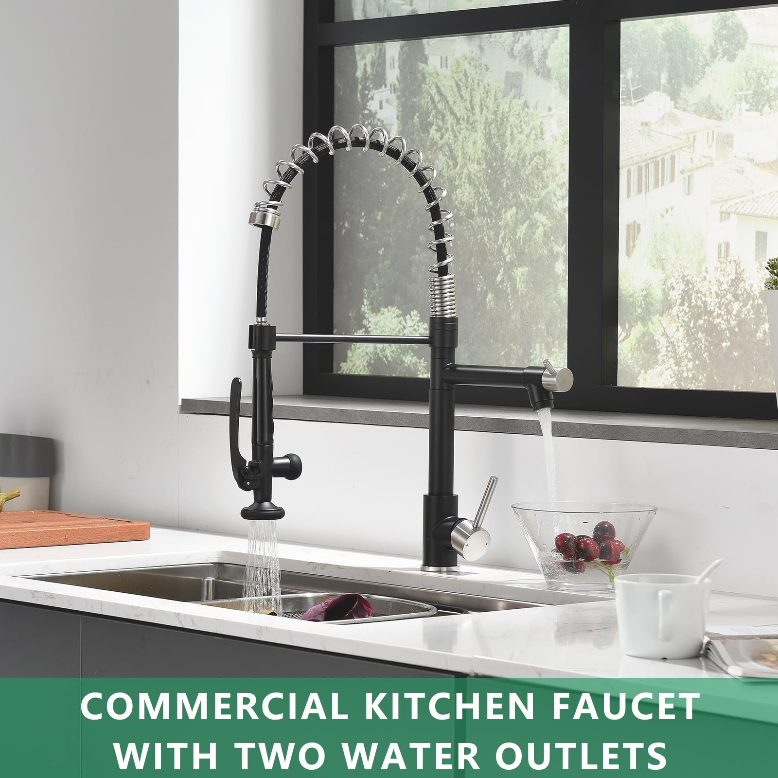 Commercial Pull Down Kitchen Faucet with Sprayer - Matte Black & Brushed Nickel Finish - Ideal for Restaurant, Bar & Home Kitchen Sink