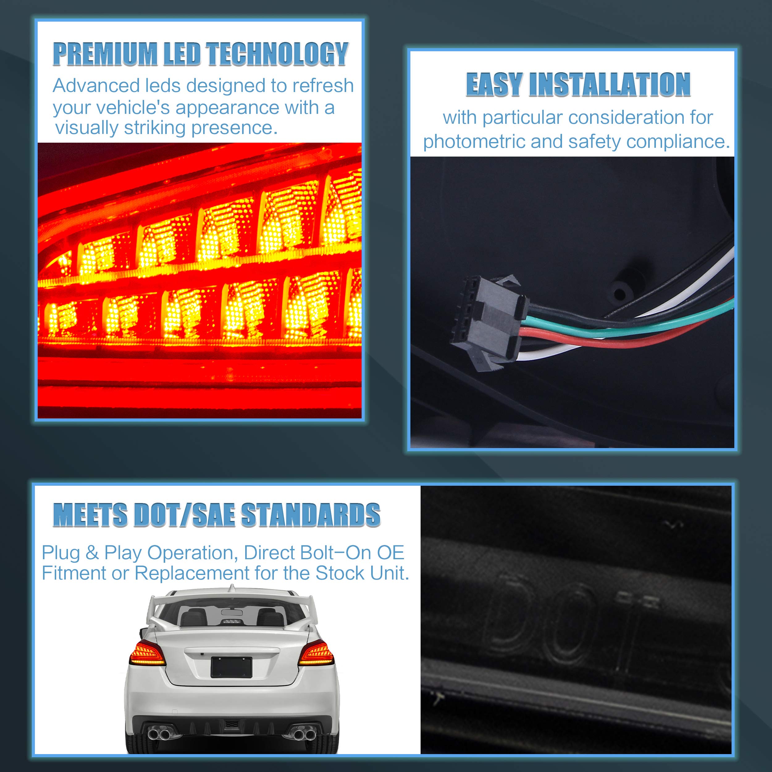 VLAND LED Tail Lights Assembly for 2014-2021 Subaru WRX/STI 1st Gen - Clear Lens, Smoked Housing - Enhanced Visibility & Style for Night Driving & Car Shows
