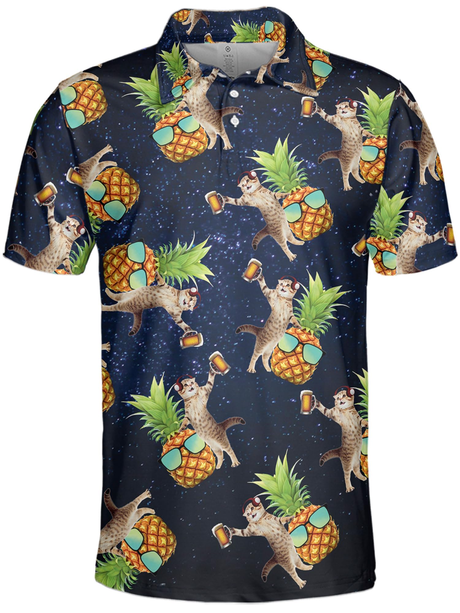 Dinosaur Hawaiian Polo Shirts for Men - Short Sleeve Golf Shirt with Fun Dinosaur Print - Perfect for Golf Outings, Beach Vacations & Casual Summer Wear