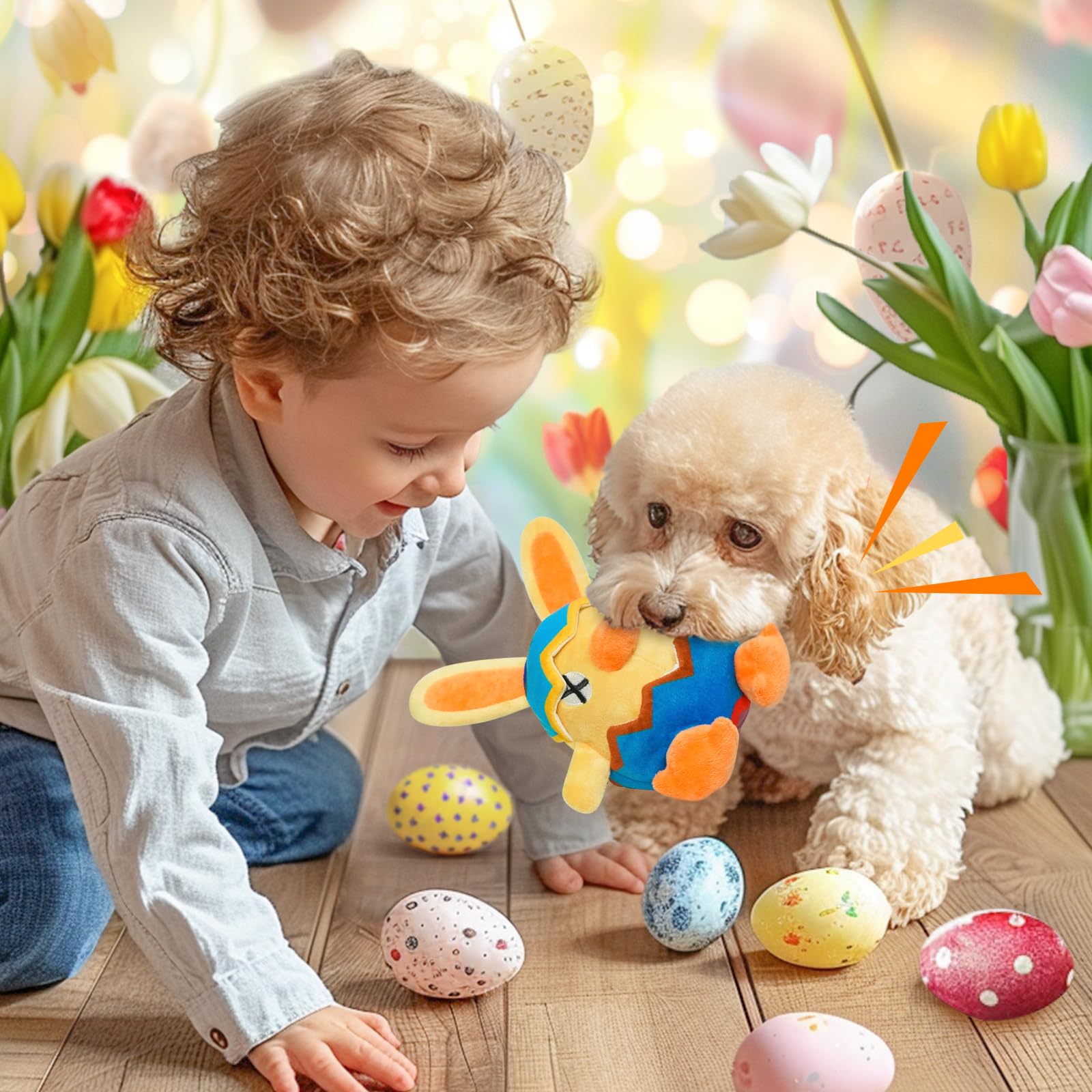 Easter Plush Squeaky Dog Toys - Bunny Shaped Soft Stuffed Chew Toys for Small, Medium & Large Dogs - Perfect Easter Gift for Pets & Fun Playtime at Home