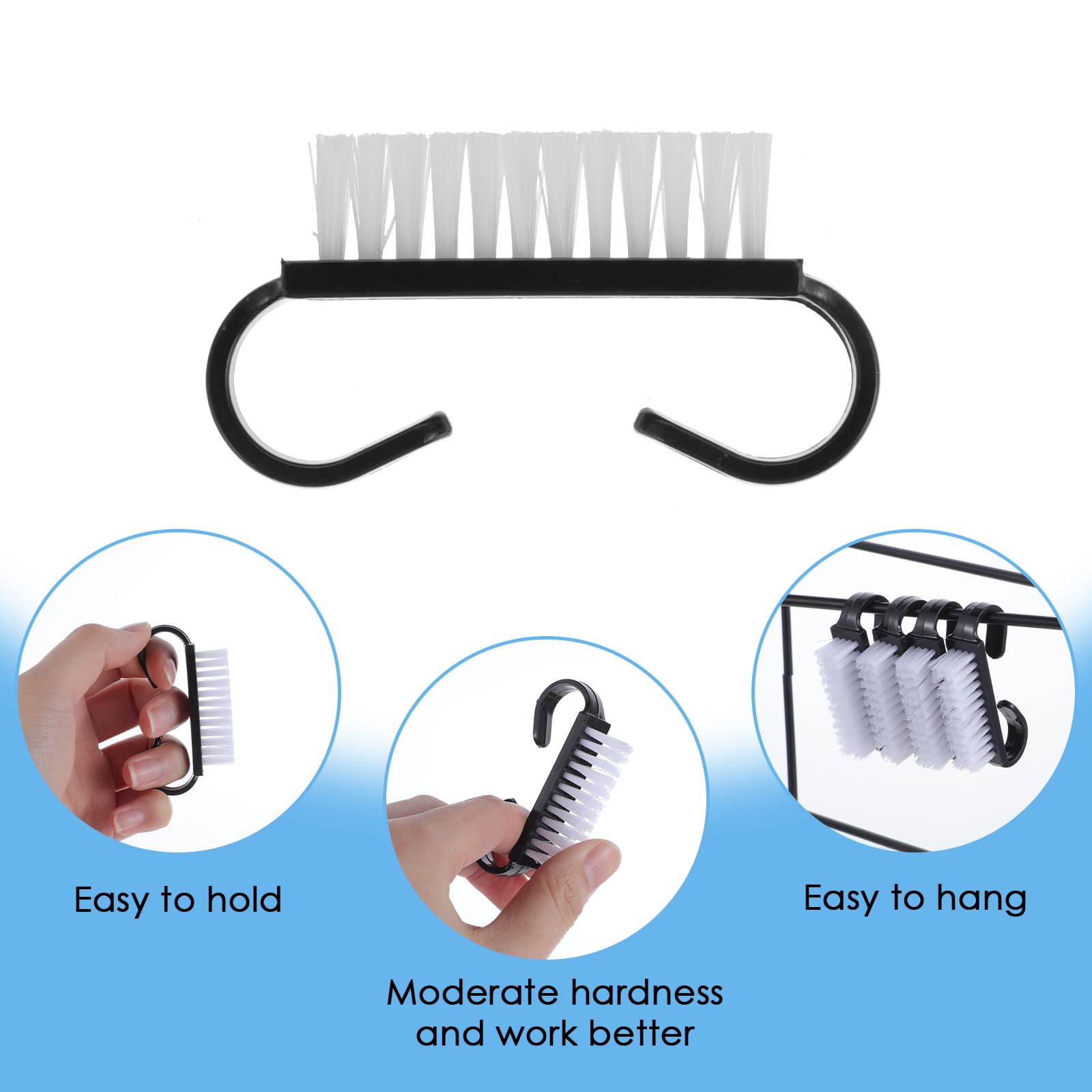 20 PCS Black Nail Cleaning Brush Set - Durable Nylon Handle Grip Scrubber for Toes & Fingernails - Perfect for Home, Salon & Travel Manicure/Pedicure Care