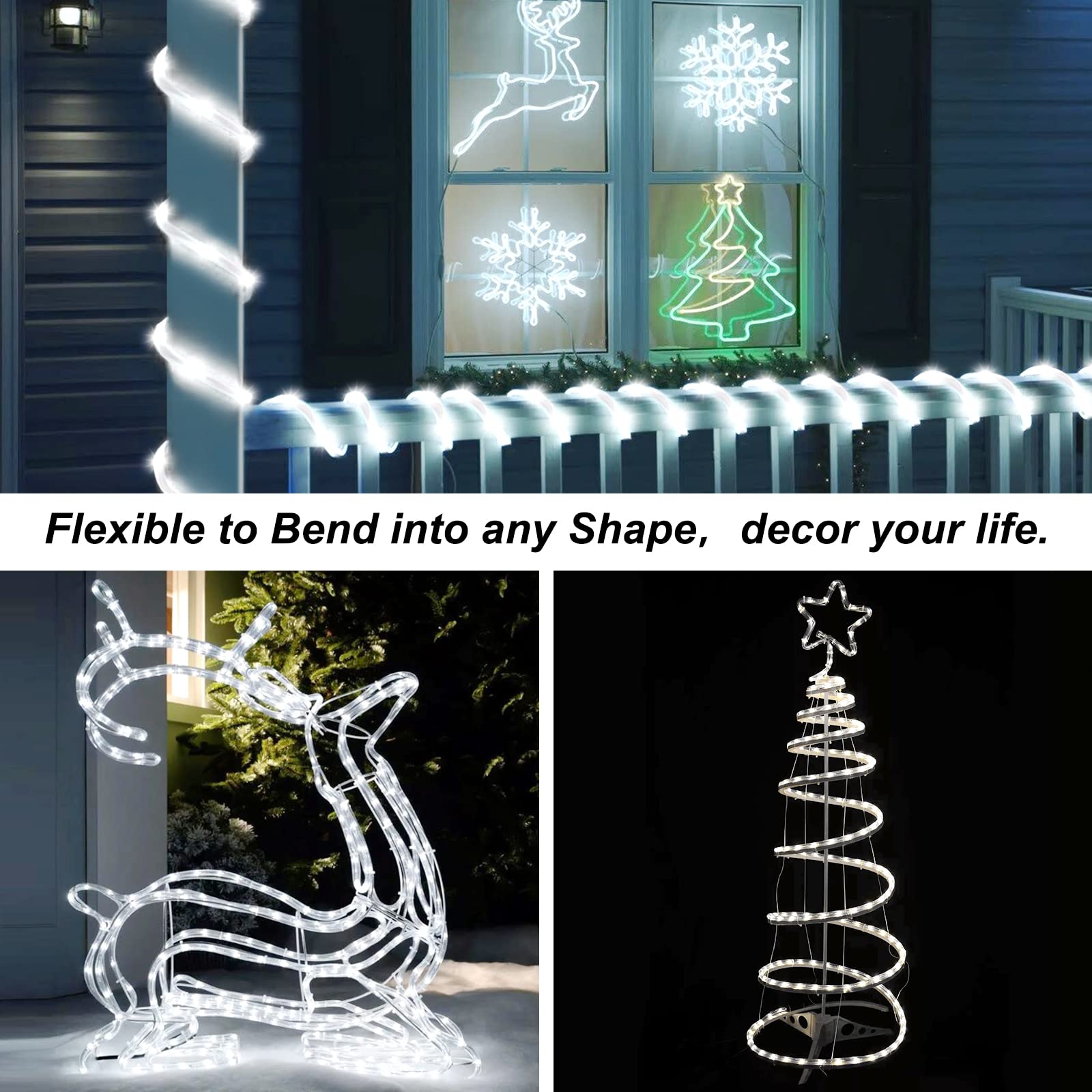 JMEXSUSS 100 LED Battery Operated Rope Lights - 33ft Outdoor Waterproof Christmas String Lights with Remote, 8 Lighting Modes - Perfect for Trampoline, Camping, Balcony, Canopy, Deck, Party & Holiday Decor (White)