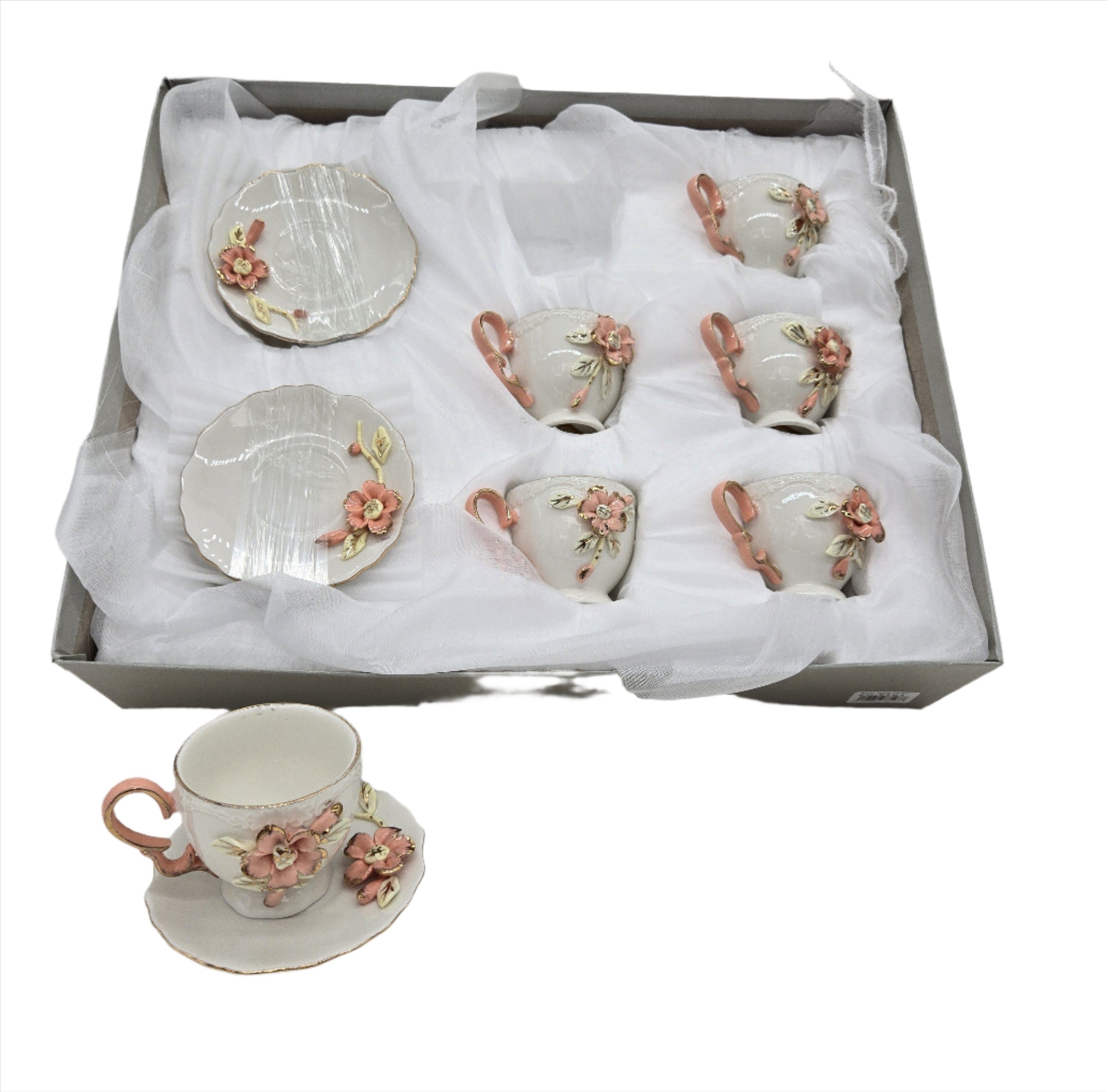 6-Piece Floral Tea Set - Elegant Porcelain Teapot with Cups & Saucers - Perfect for Afternoon Tea, Bridal Showers & Home Decor