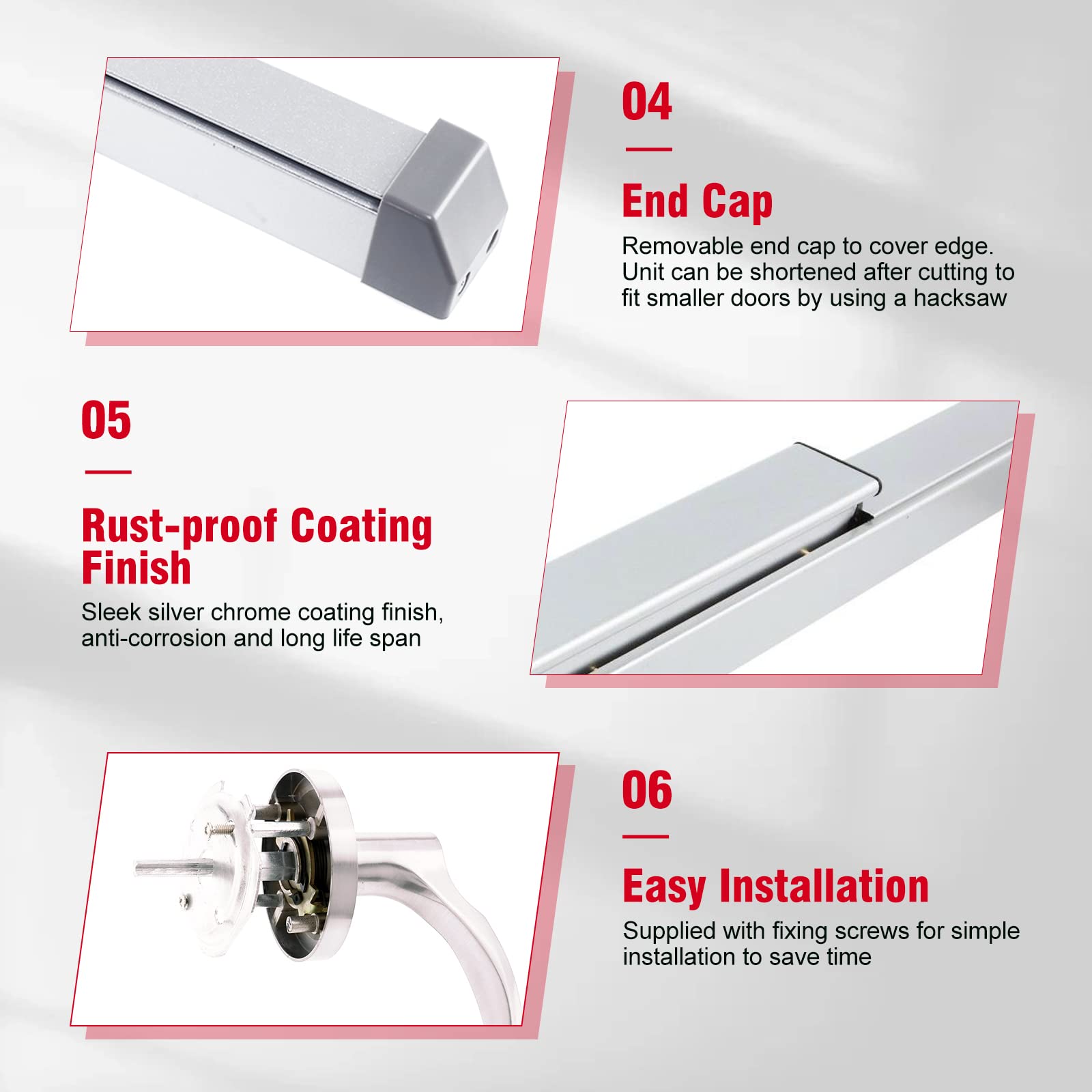 Stainless Steel Panic Bar Exit Device - Commercial Grade Push Bar Door Lock with Exterior Lever for 28-41