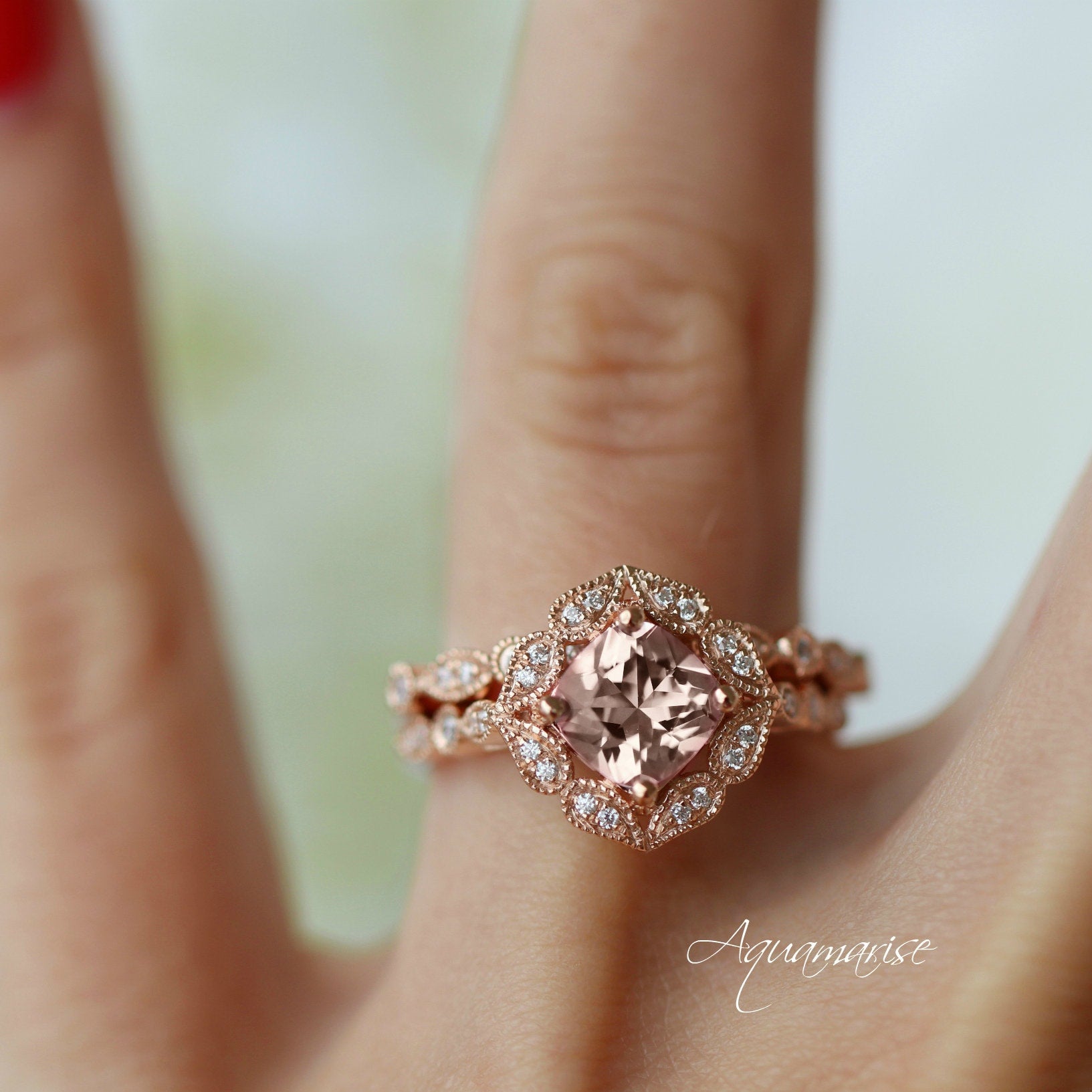 Luxury Morganite Ring 14k Rose Gold Vermeil - Elegant Jewelry for Women, Perfect for Engagement, Wedding, Anniversary & Special Occasions