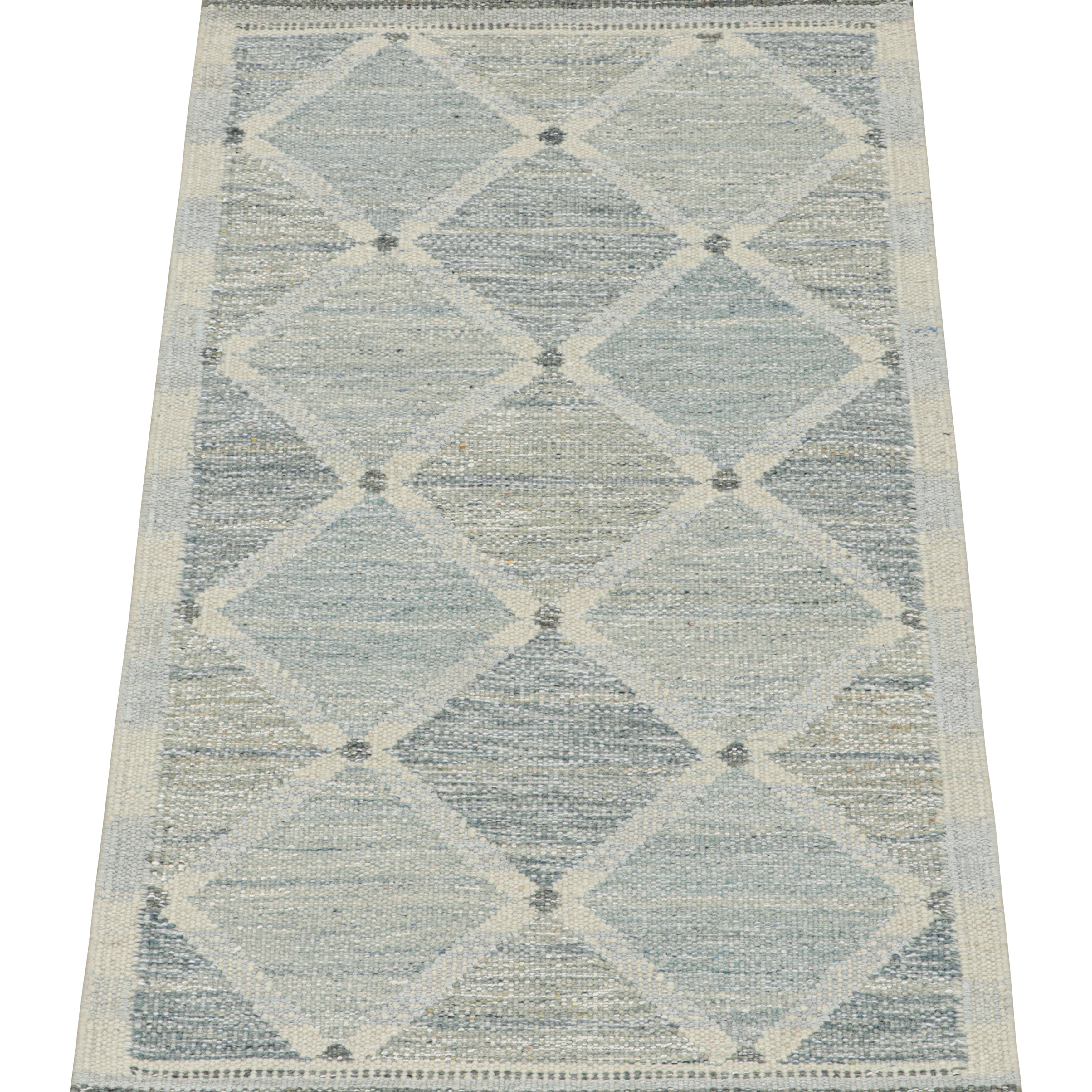 Blue Swedish Flatweave Wool Rug 3'2 x 6' - Handmade Scandinavian Design for Living Room, Bedroom & Office Decor
