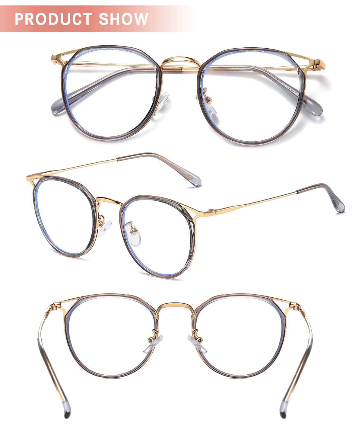 DUCO Blue Light Blocking Glasses - Retro Round Computer Eyewear for Women & Men | Screen Time & Gaming