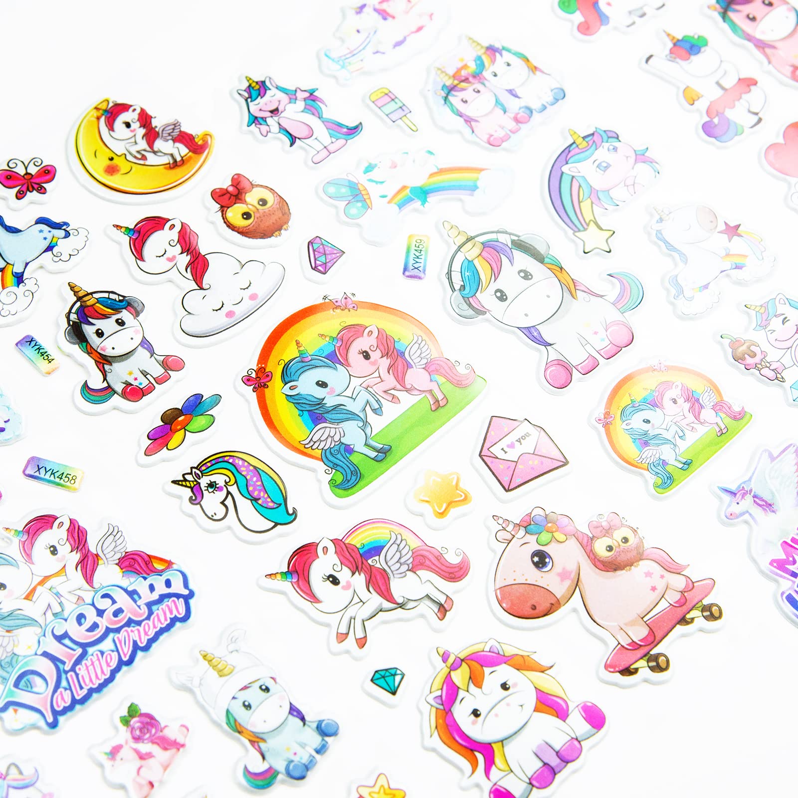 Fantasyon 20 Sheets 3D Puffy Unicorn Stickers for Kids - DIY Cartoon Unicorn Theme Stickers for Scrapbooking, Journals, Party Favors, Reward Prizes & Classroom Activities