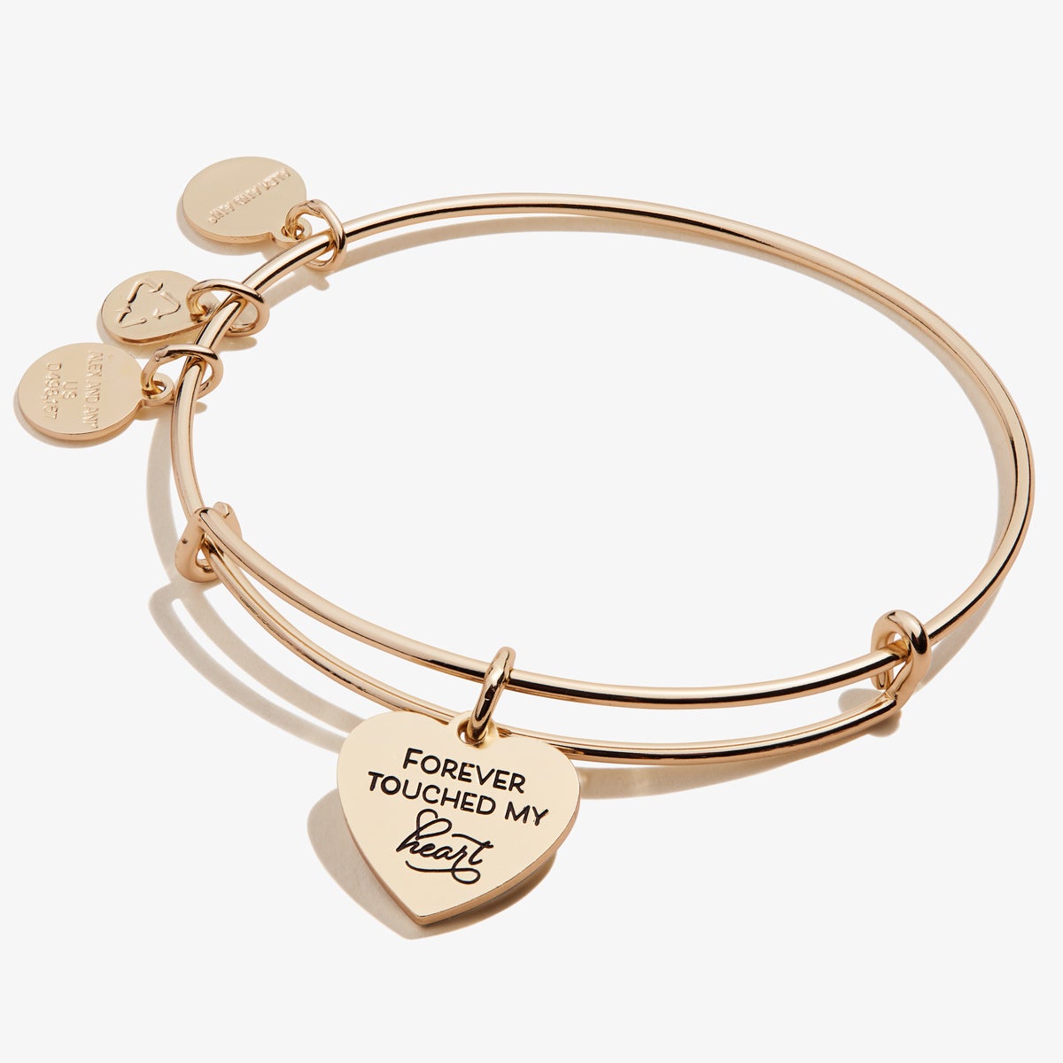 Forever Touched My Heart Charm Bangle - Sterling Silver Adjustable Bracelet for Women, Romantic Gift for Her - Perfect for Anniversaries, Valentine's Day & Special Occasions