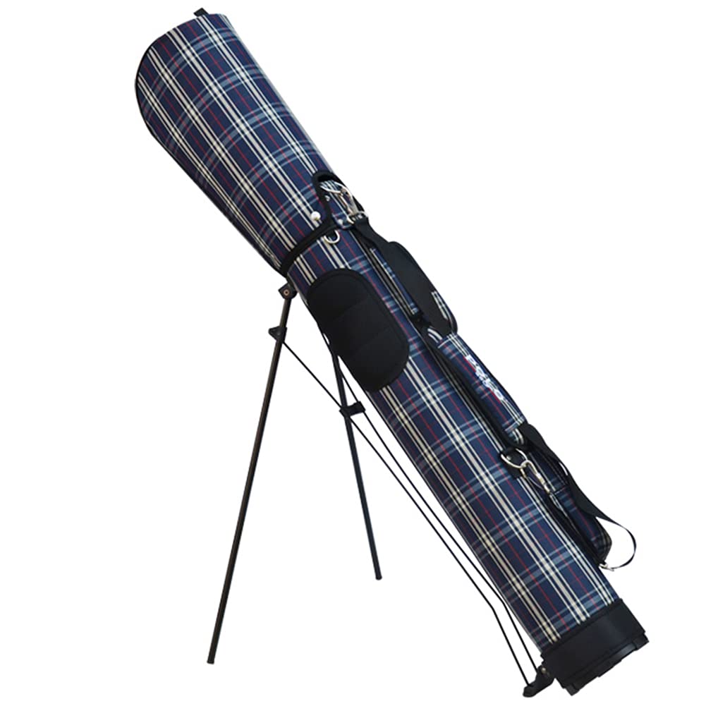 Lightweight Portable Golf Stand Bag with Shoulder Strap - Holds 8-9 Clubs - Blue Plaid Design (2.4kg) - Perfect for Sunday Golf Outings & Travel