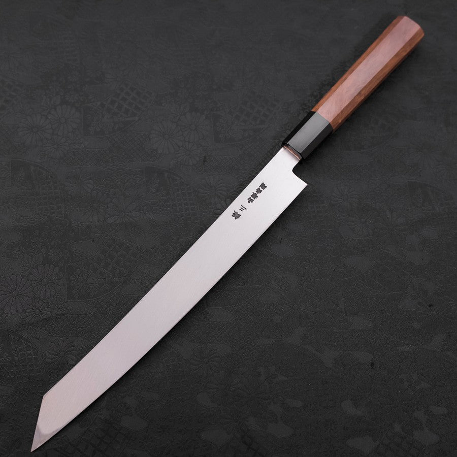 Premium Yanagi Kiritsuke Knife - 270mm Silver Steel #3 Damascus Mirror Finish with Buffalo Walnut Handle - Perfect for Sushi, Sashimi & Japanese Cuisine Preparation