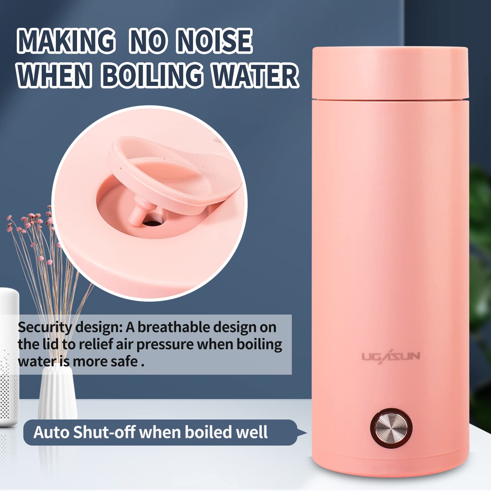 Portable Stainless Steel Electric Travel Kettle - 400ml Compact Water Boiler with Auto Shut-Off - Perfect for Hotels, Camping & Office Use - Fast One-Cup Hot Water Maker (Pink)