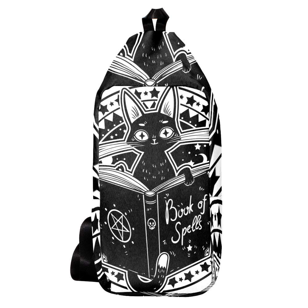 Anmarco Black Witch's Cat Book Reader Shoulder Backpack - Crossbody Sling Bag for Travel, Hiking & Daily Use | Perfect Gift for Book Lovers & Halloween Fans (Men & Women)