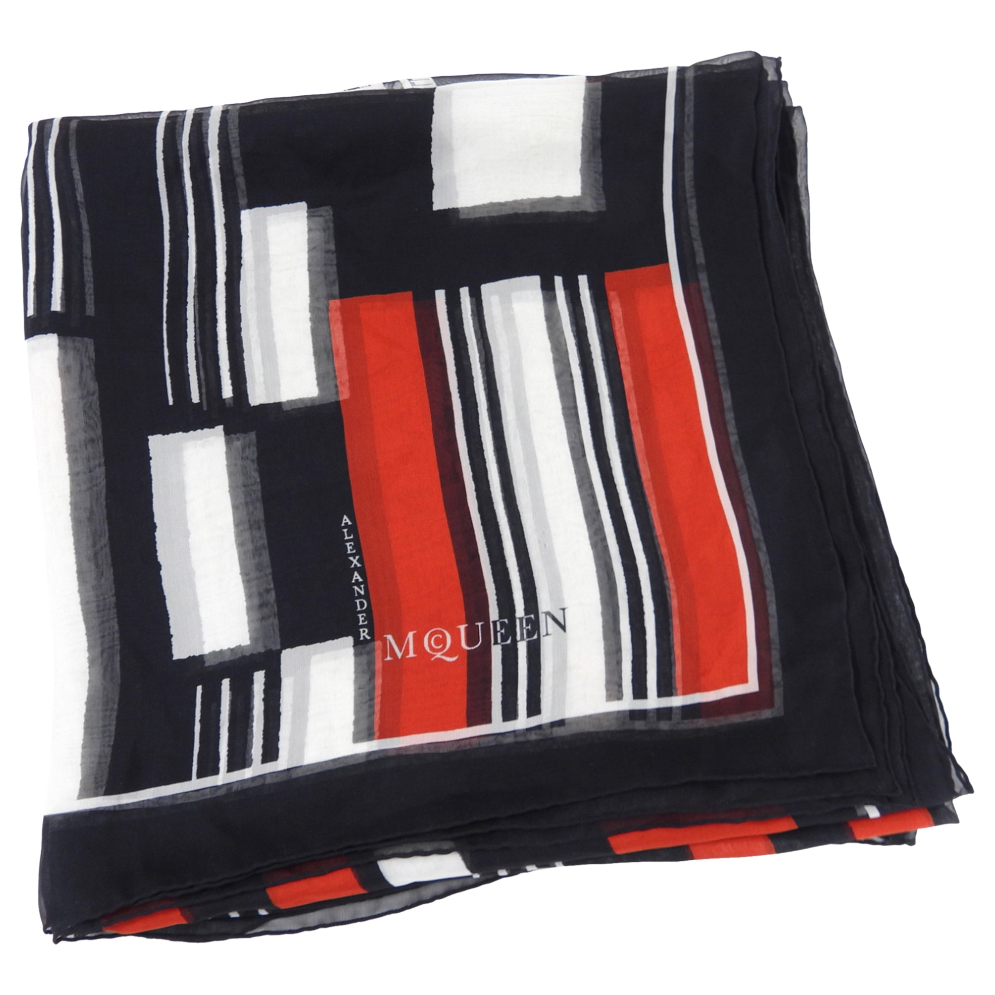 Alexander McQueen Black & Red Geometric Skull Print Chiffon Scarf - Elegant Wrap for Women, Perfect for Evening Events & Winter Fashion Accessories
