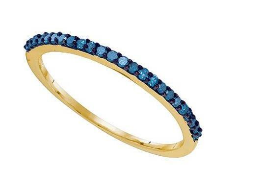 10K Yellow Gold Blue Diamond Women's Band Ring - 1/5 CTTW - Elegant Stackable Ring for Everyday Wear, Anniversary & Wedding Gift