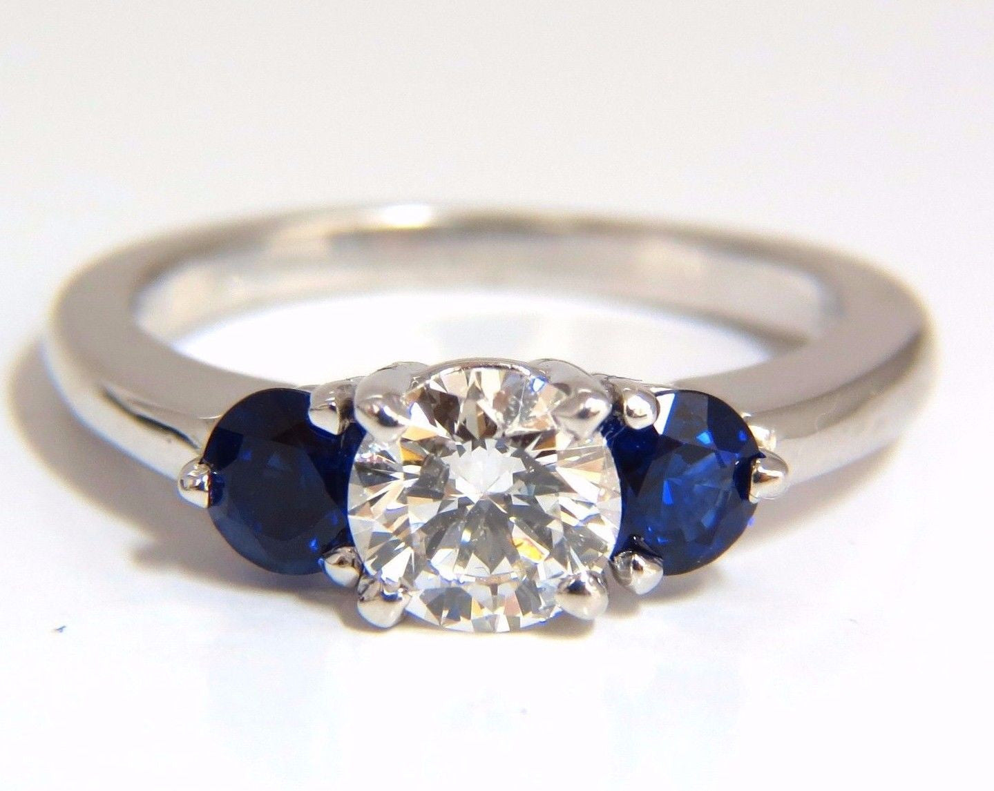 1.57CT Natural Diamonds & Sapphire Three Stone Ring in 14KT Royal Blue - Elegant Engagement, Wedding, or Anniversary Jewelry Gift for Her
