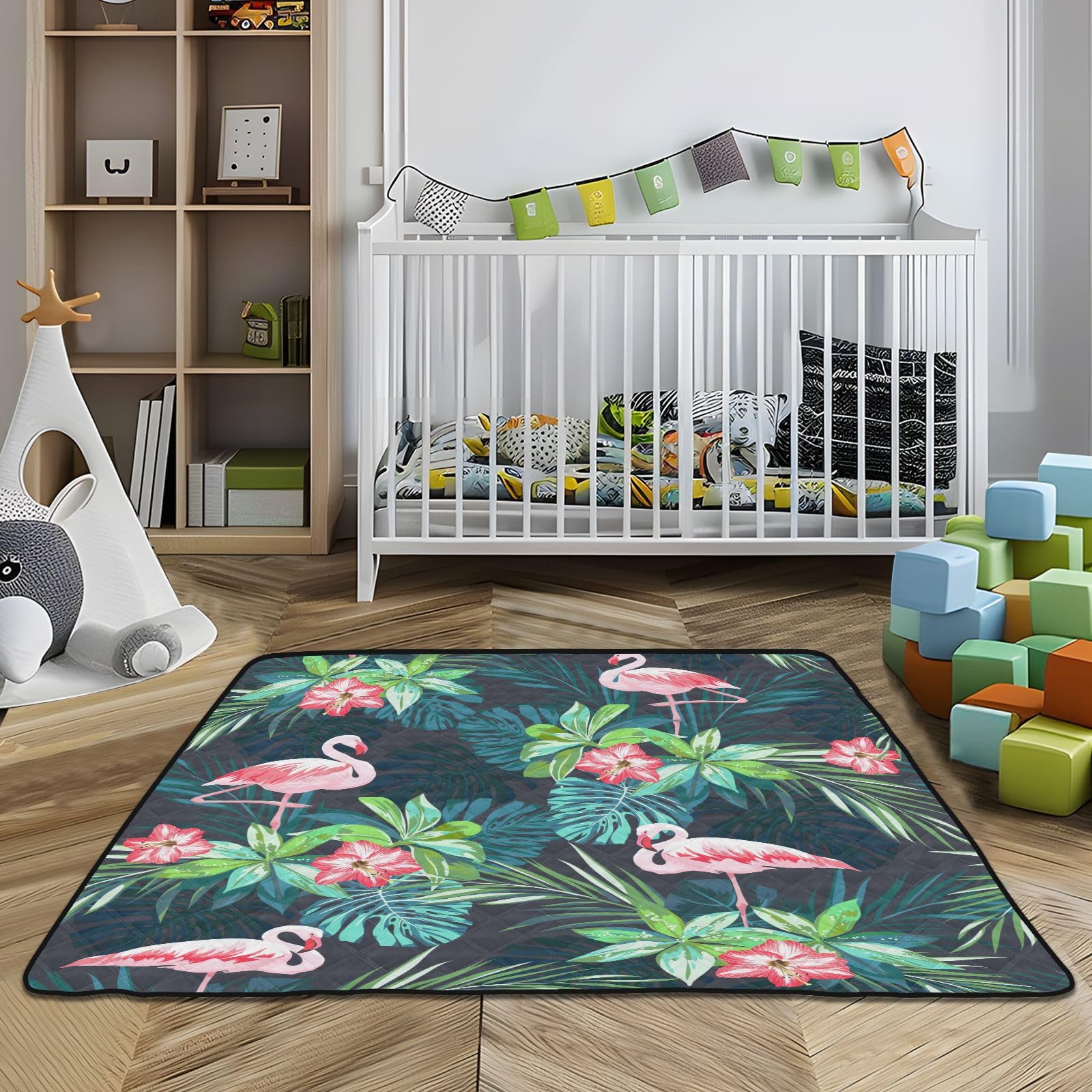 Tropical Flamingo Foldable Baby Playmat - 50''x50'' for Toddlers & Infants - Perfect for Floor Play & Activities