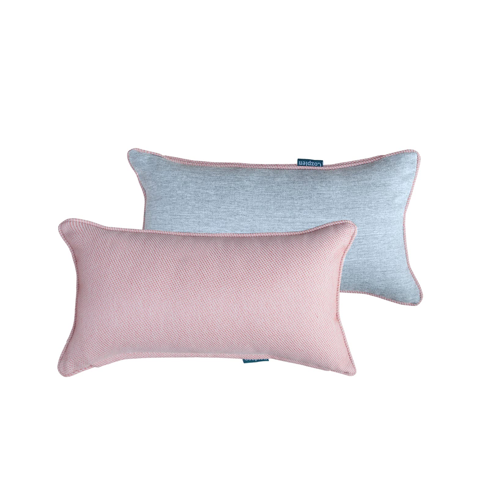 **Waterproof Outdoor Lumbar Pillows 10x18 Inches - Set of 2 Grey & Pink Decorative Patio Cushions for Garden, Poolside & Porch Furniture**