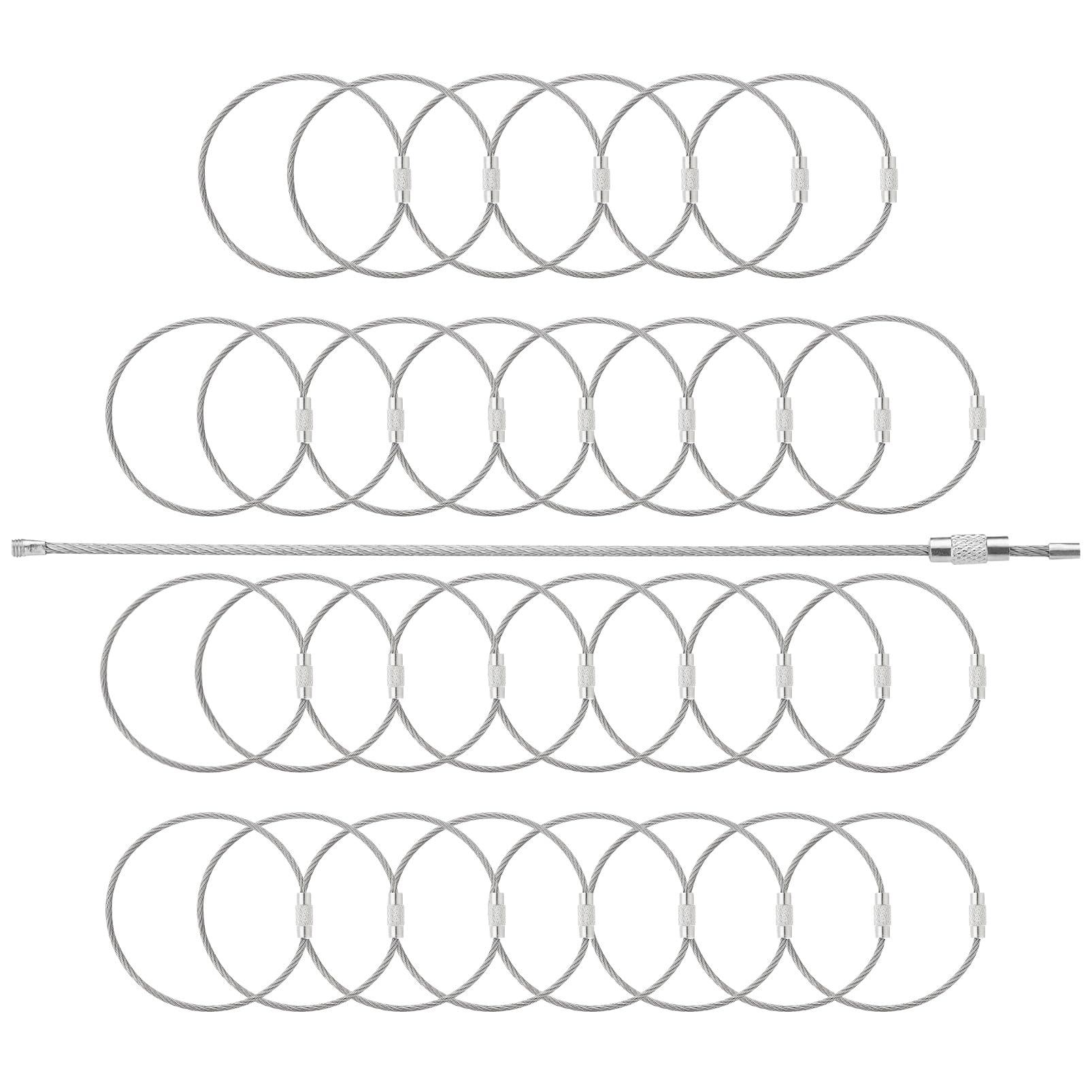 30 Pack Stainless Steel Wire Keychain - 7 Inch Extendable Key Rings for Luggage Tags, Keys & Accessories (Silver) | Durable Metal Keychain Holders & Organizers for Travel, Office & Home Use