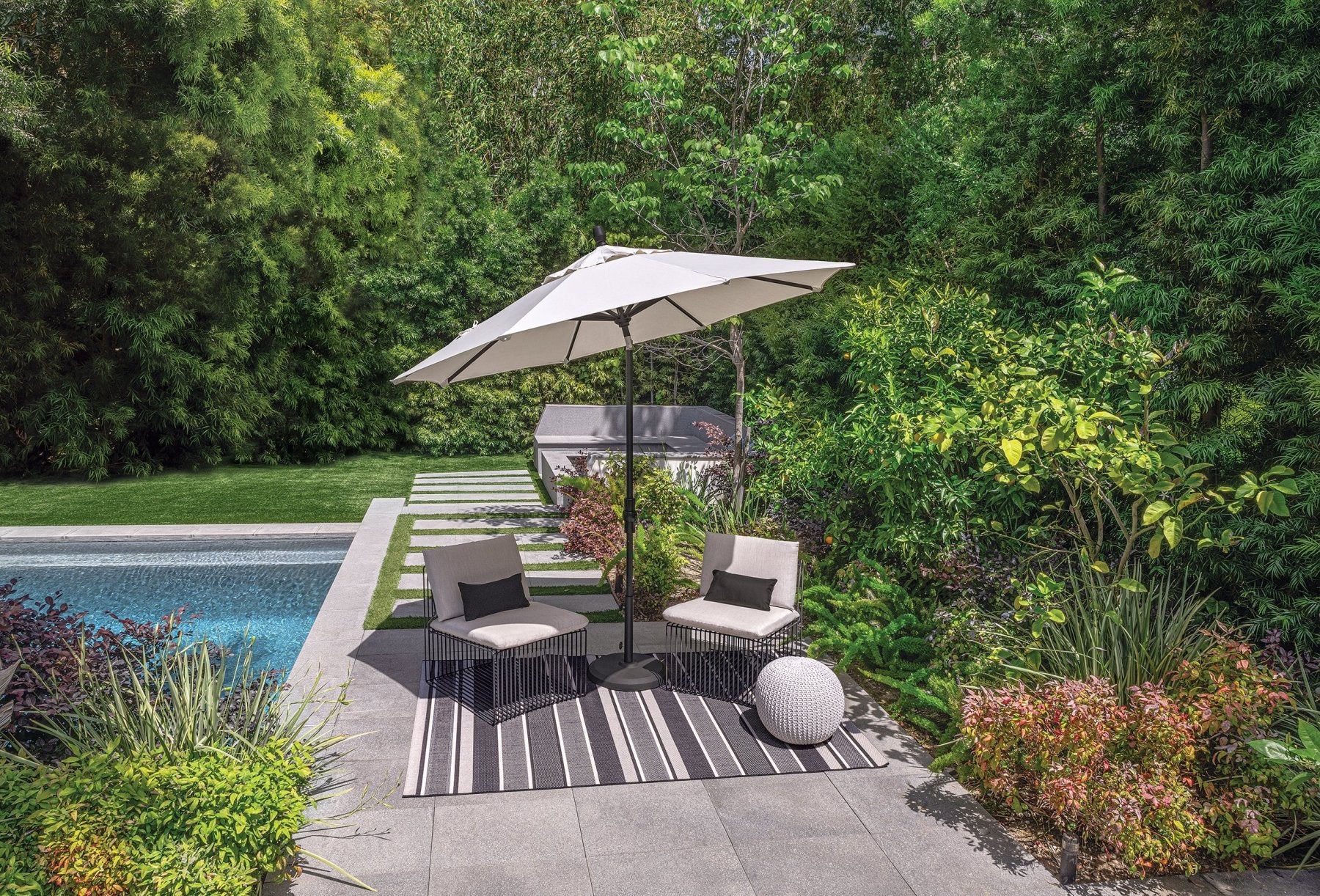 Premium Soho Textured Stripe Black Outdoor Rug - Waterproof & UV Resistant Patio Carpet for Deck, Poolside, and Garden - by Treasure Garden
