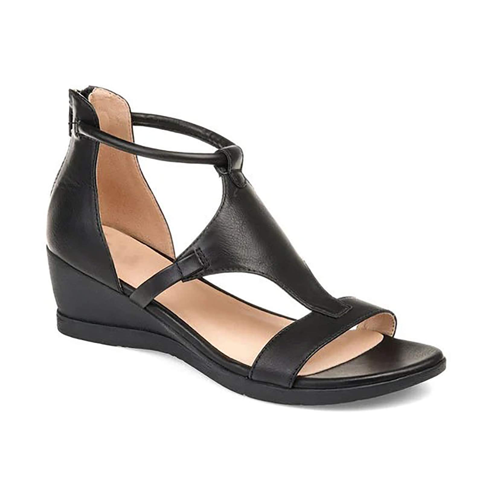 Women's Platform Sandals Summer Peep Toe Wedge Sandals - Faux Leather Casual Beach Shoes for Women, Black, Size 34 - Perfect for Beach Vacations, Pool Parties & Summer Outings