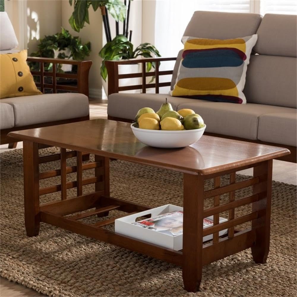 Baxton Studio Larissa Coffee Table - Rubberwood/Cherry Brown for Living Room
