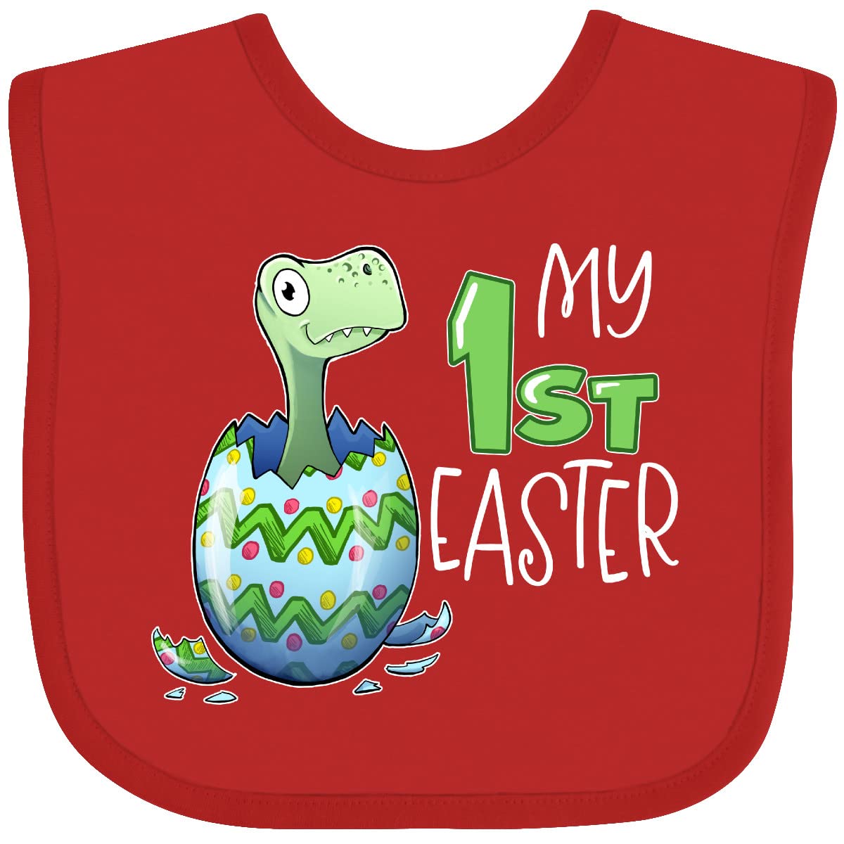 Inktastic My 1st Easter Dinosaur Hatching Easter Egg Baby Bib - Cute Dino Design for Infants, Soft Cotton Feeding Bib for Easter Celebrations, Baby Shower Gifts & Holiday Photos