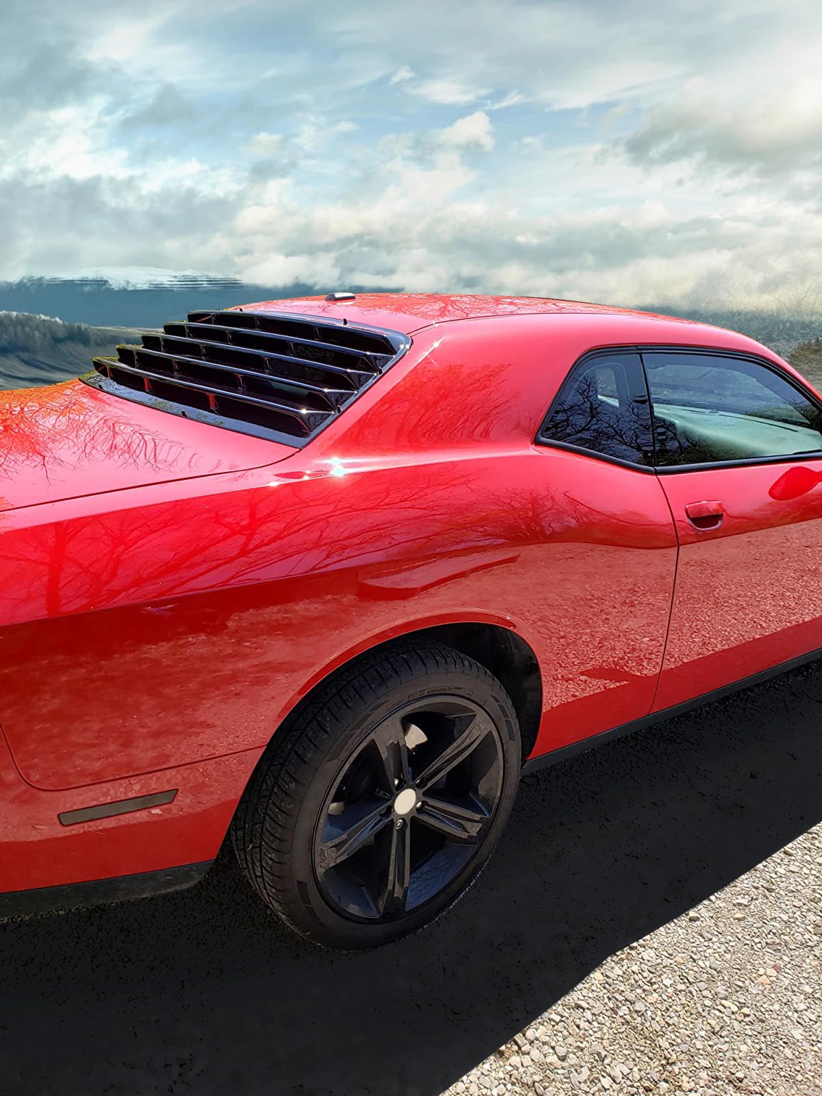 IKON MOTORSPORTS Rear Window Louver for 2008-2023 Dodge Challenger - Gloss Black Painted Cover | Car Accessories | Enhances Style & Sun Protection for Muscle Cars