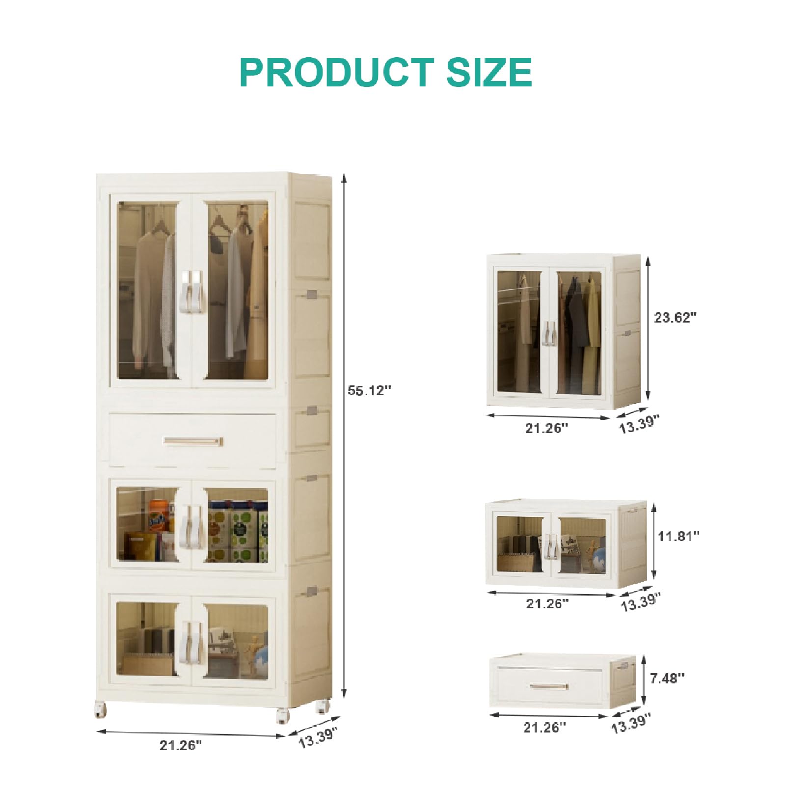 Portable Kids Wardrobe Closet Organizer - Large White Collapsible Storage Cabinet with Hanging Rod for Bedroom | Easy Assembly Plastic Closet for Children's Room, Nursery & Dorm Organization | Perfect for Small Spaces, Travel & Seasonal Clothing Storage