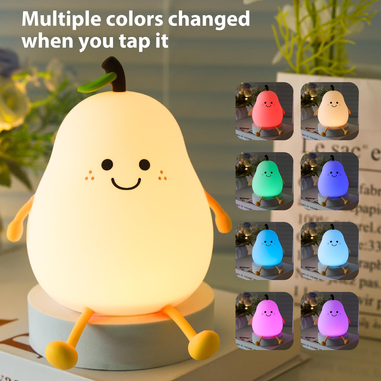 Cute Pear-Shaped Night Light for Kids - Soft Silicone LED Touch Lamp for Toddlers, Nursery Decor & Bedside Lighting - Perfect Birthday Gift for Babies, Children & Women - Ideal for Bedrooms, Nurseries & Relaxing Nighttime Use