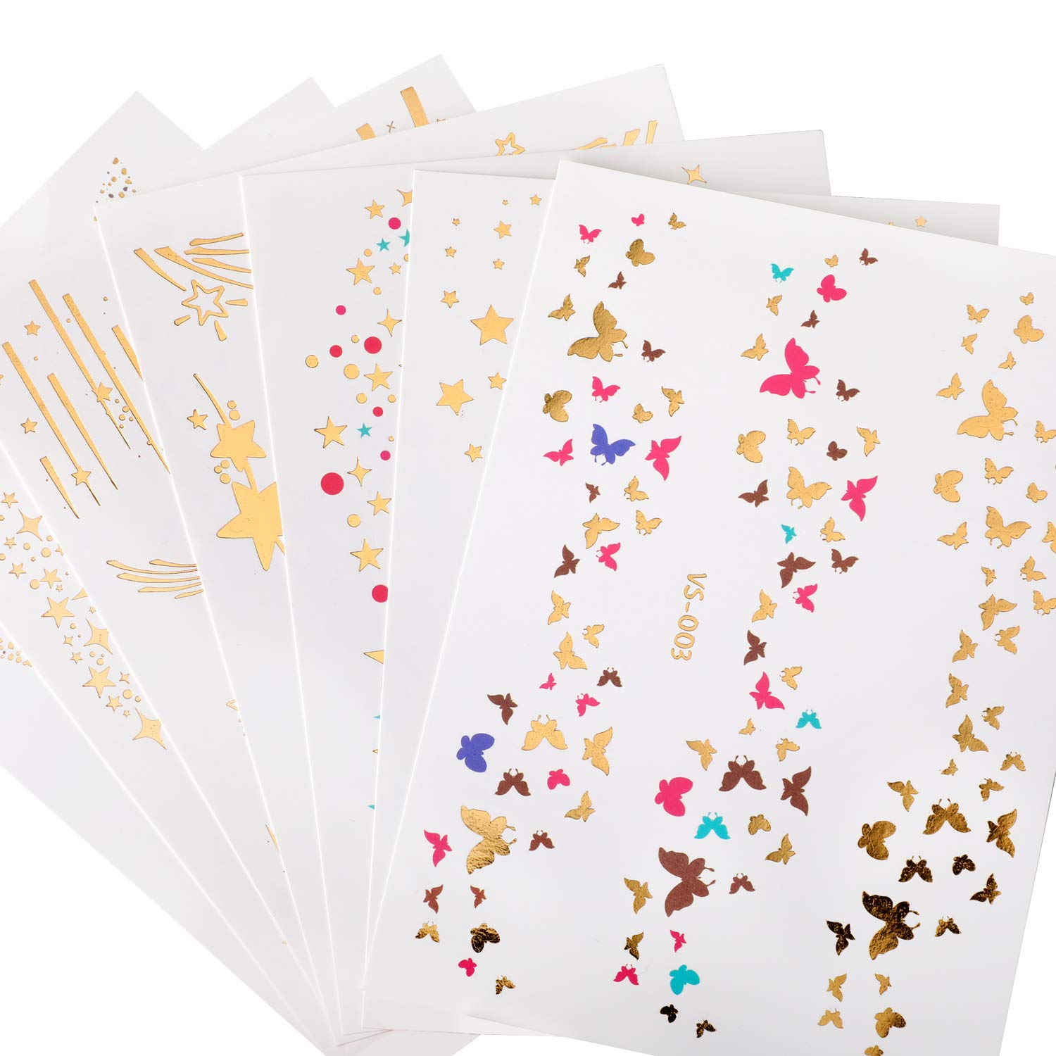 Konsait 7 Sheets Metallic Temporary Face Tattoo Stickers - Waterproof Glitter Transfer Tattoos for Women & Girls | Perfect for Costume Parties, Dance Performances, Festivals & Photo Shoots | Shimmering Gold & Glitter Designs